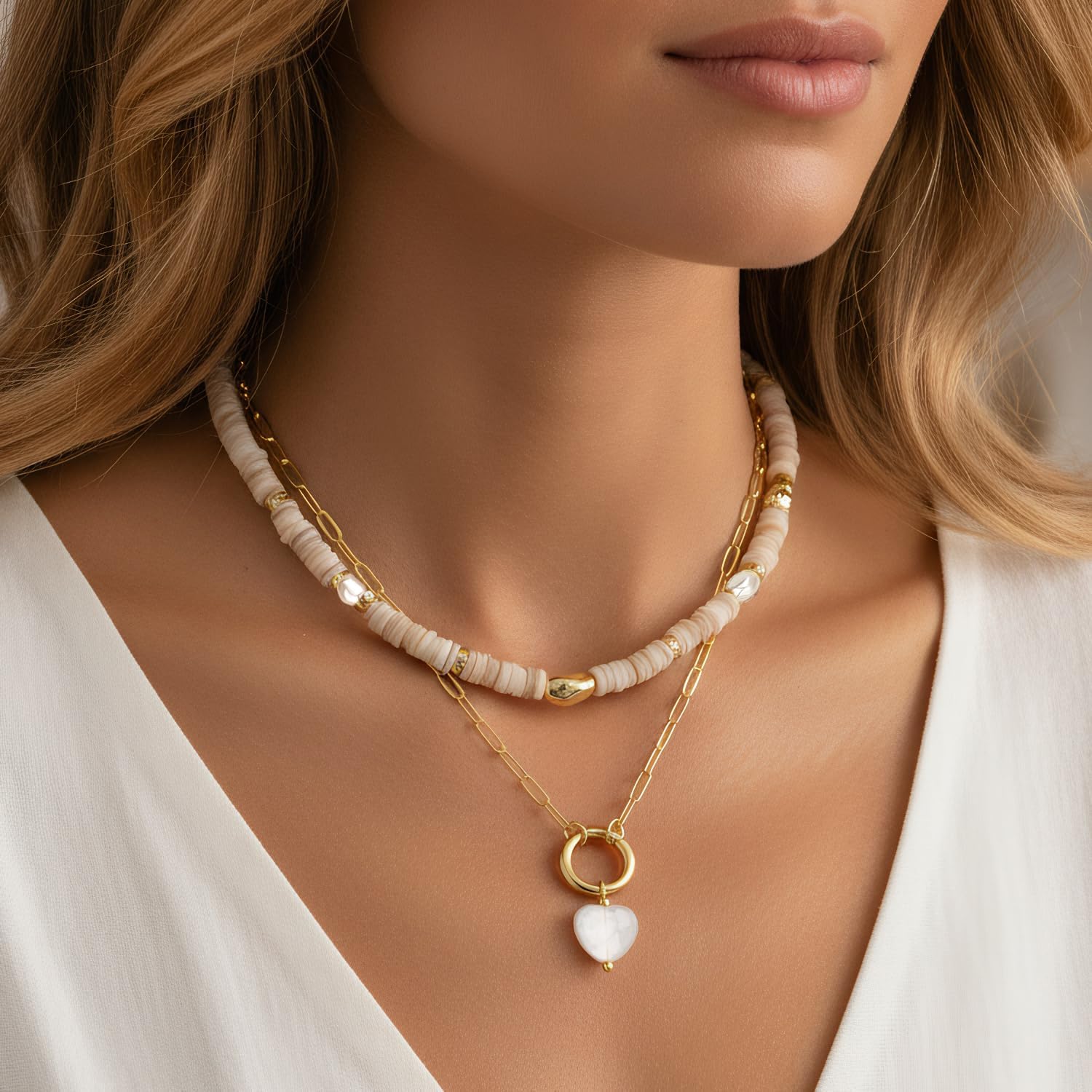 14K Gold Plated Layered Boho Bead Choker Necklace - Image 3