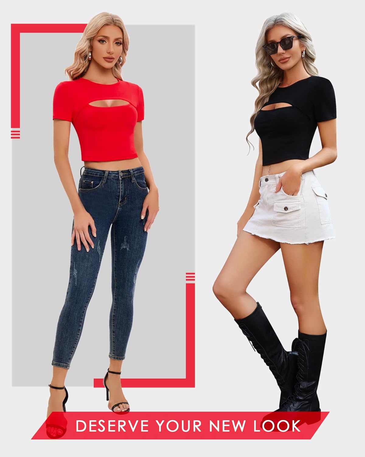 CLOZOZ Cut Out Tops for Women Sexy Crewneck Crop Top Slim Fitted T-Shirts Going Out Tops - Image 5