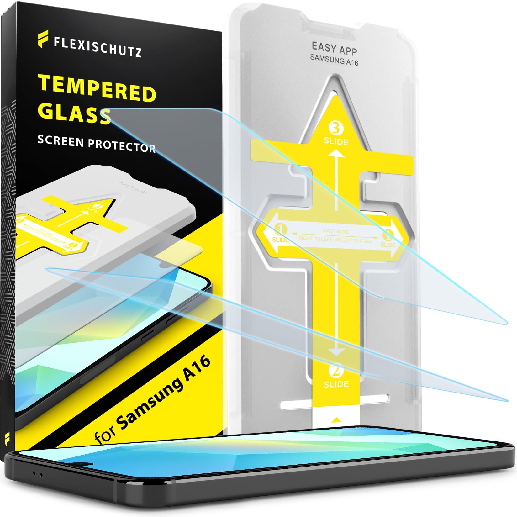 FlexiSchutz® for Samsung Galaxy A17/ A16 5G/ 4G Screen Protector with Installation Tool, Tempered Glass for Samsung A16/ A17 Screen Protector, HD Clarity, Buble Free, Anti Scratch [2 Pack]