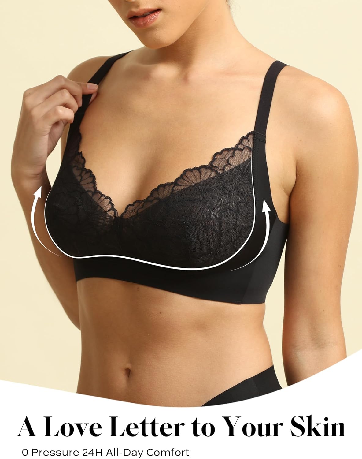 COMFELIE Wireless Lace Bras Seamless Everyday Bra Sexy Comfy Unlined Bralette - Image 4