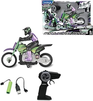 LEXiBOOK, Crosslander RC Motorcycle, RC18 | Up to 12km/h, Light effects, Stunts, Rechargeable