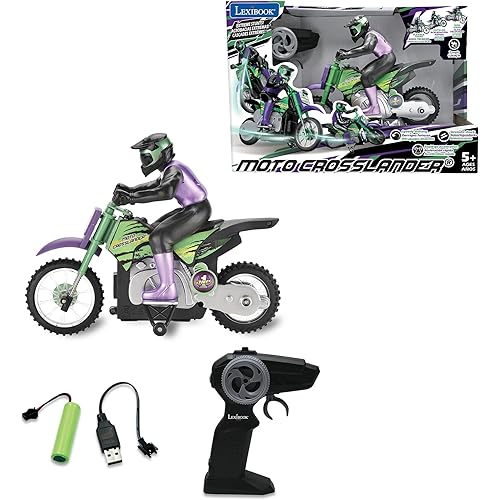 LEXiBOOK RC18, Crosslander Radio Road Motorcycle, up to 12km/h, Perfect Balance, Light Effects, Crazy skids, Fast Acceleration, Ergonomic Remote Control, Rechargeable