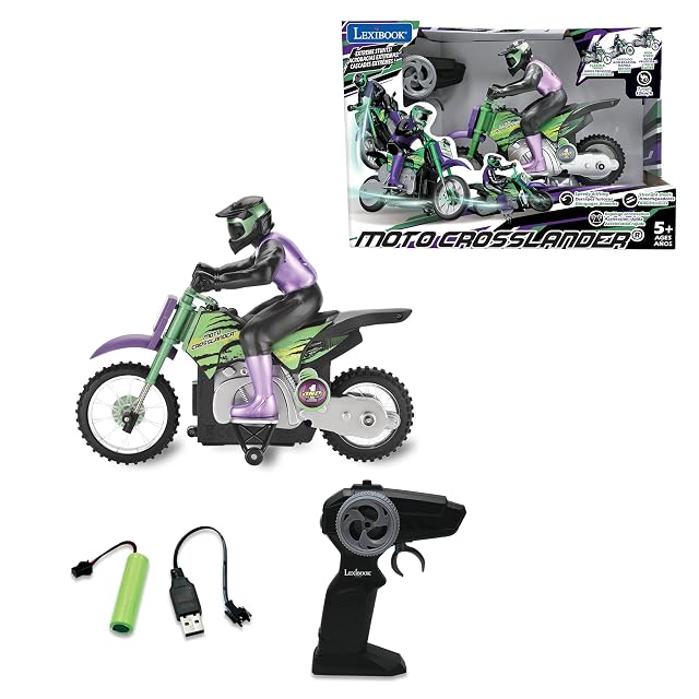 LEXiBOOK RC18 Crosslander Radio Road Motorcycle up to 12km h Perfect Balance Light Effects Crazy skids Fast Acceleration