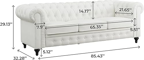 Miniatura 2 de Naomi Home Emery Chesterfield - Sofá con brazos enrollados, cojines copetudos/sofá modular de 3 plazas para espacios pequeños, sala de estar,