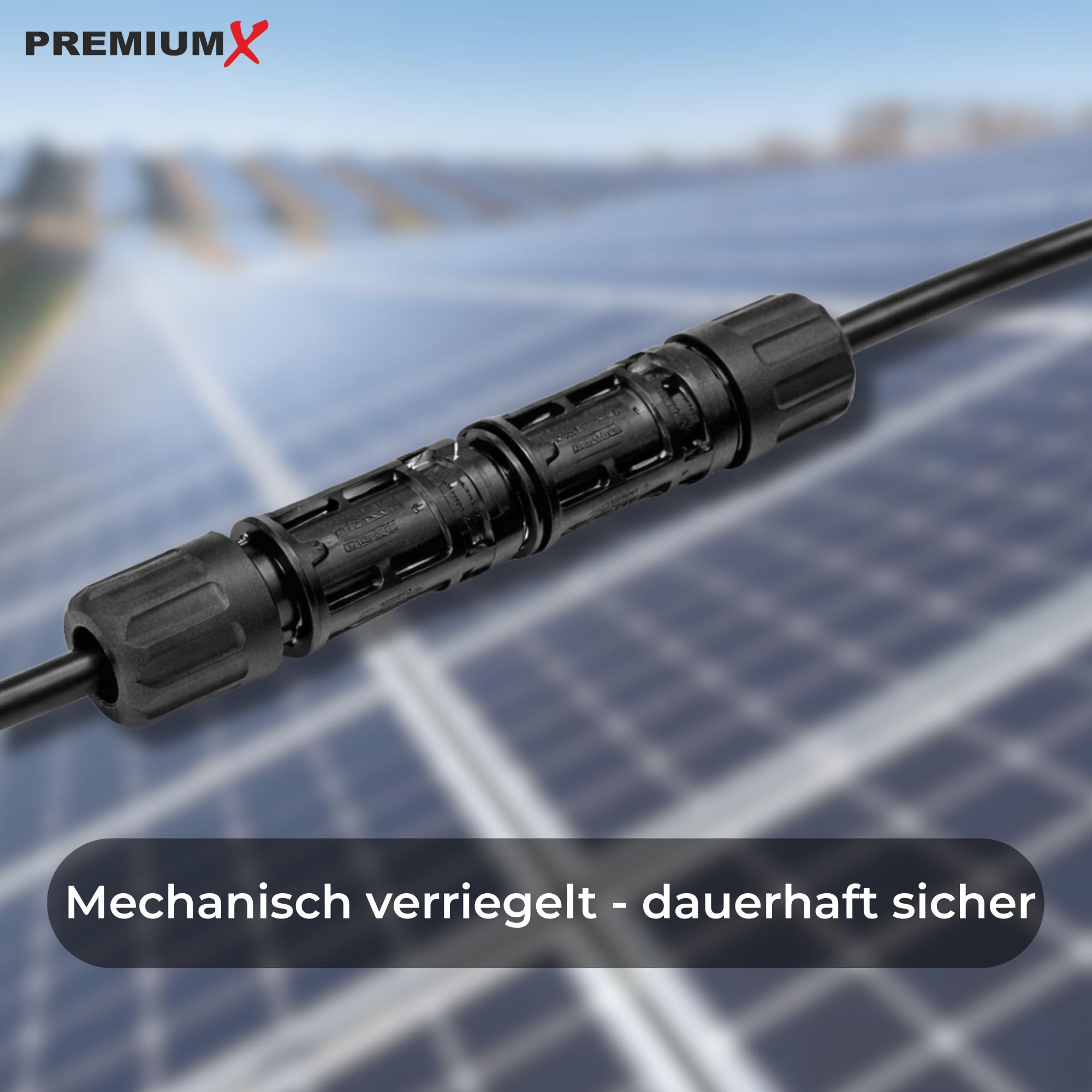 Premium X 4X Solarstecker (2 Paar) inkl. Kontakte - PV Steckverbinder männlich weiblich für Photovoltaik Solarpanel & Solarkabel, IP67 wasserdicht, UV-beständig