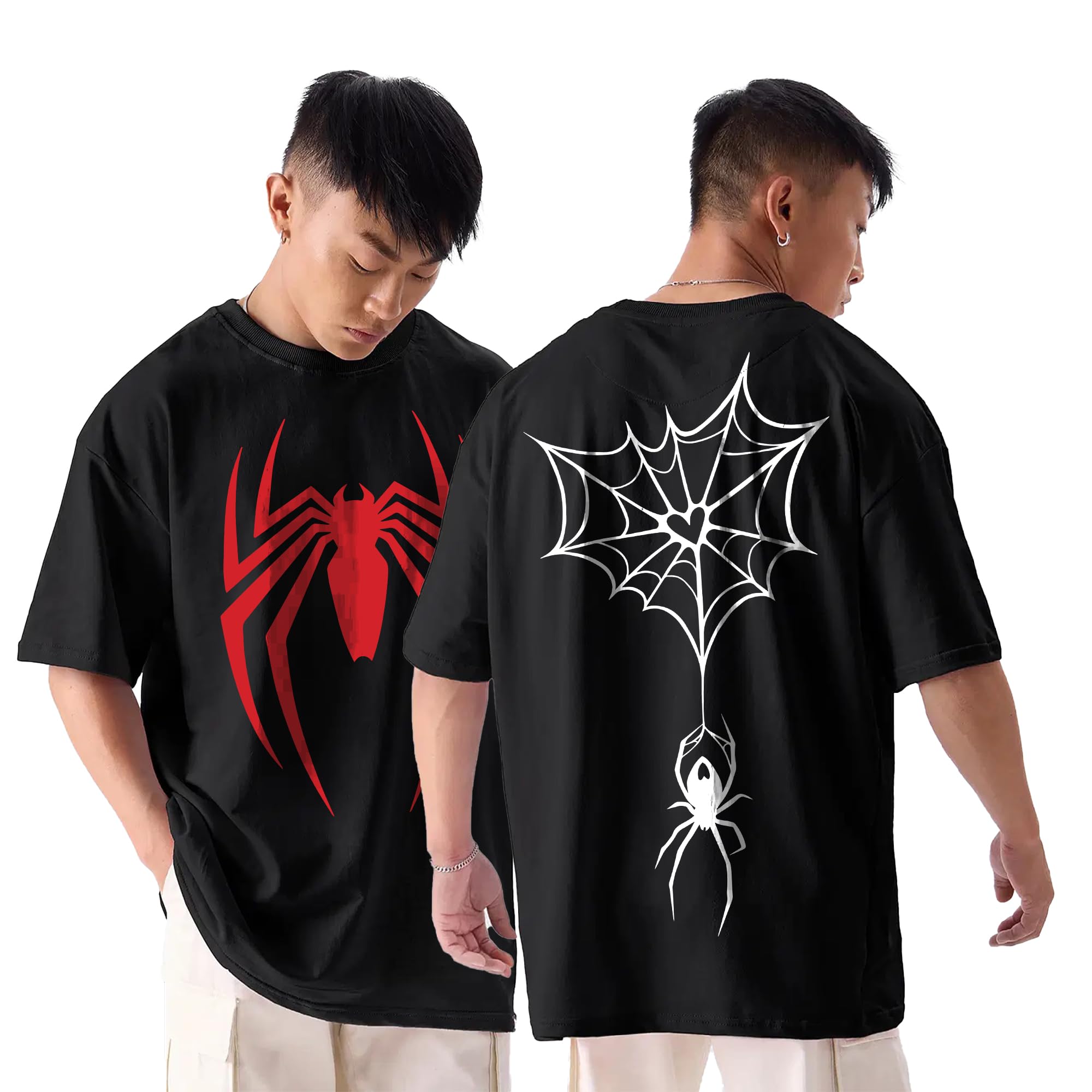 Spider Oversized Black Tshirt for Men and Women Drop Shoulder Unisex Baggy Loose Fit T-Shirts-image-15