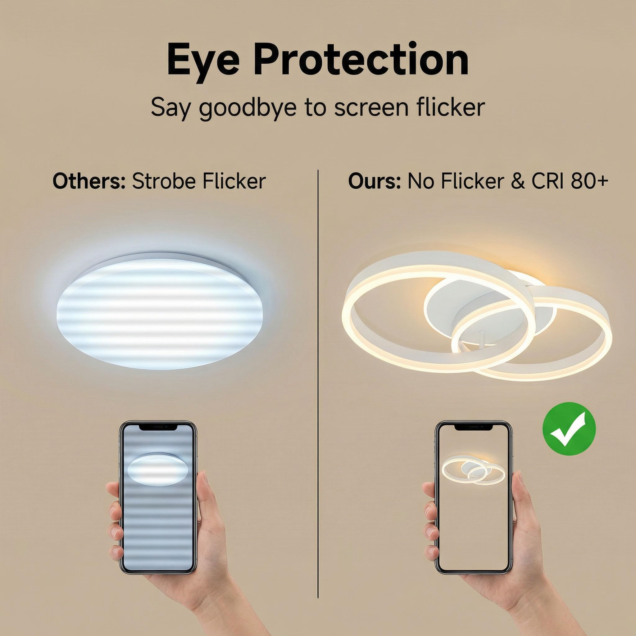 Plafón LED Moderno 2 Anillos 36W 3000K Luz Cálida, Sin Parpadeo, Material Acrílico, Iluminación para Salón, Dormitorio, Oficina, Ahorro de Energía 50CM