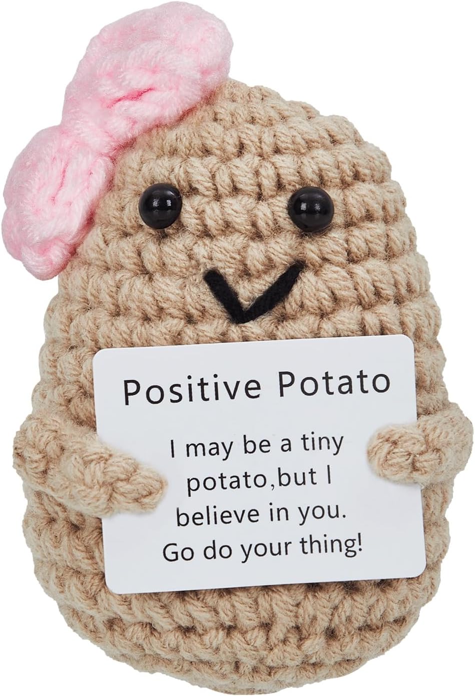 Mini Cute Funny Positive Potato, Emotional Support Potato Gifts, Emotional Encouragement Card for Cheer Up Gifts and Party Decorations Doll for Office Home Decoration (Beige Potato)