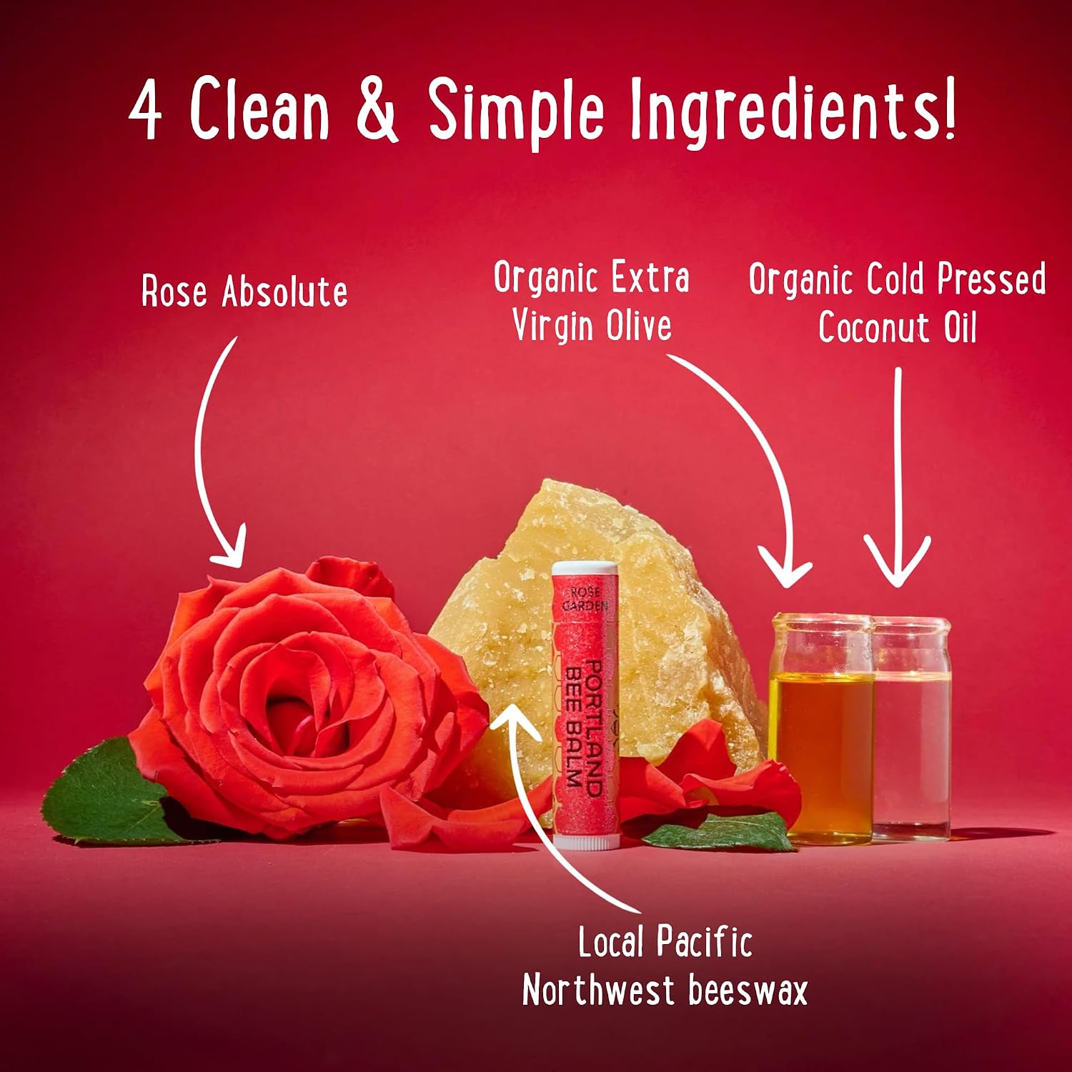 Portland Bee Balm All Natural Handmade Beeswax Lip Balm with Organic Coconut and Olive Oil (Rose Garden) - 3 Count | Natural Lip Balm, Cruelty Free, Plastic Neutral, | Organic Lip Balm