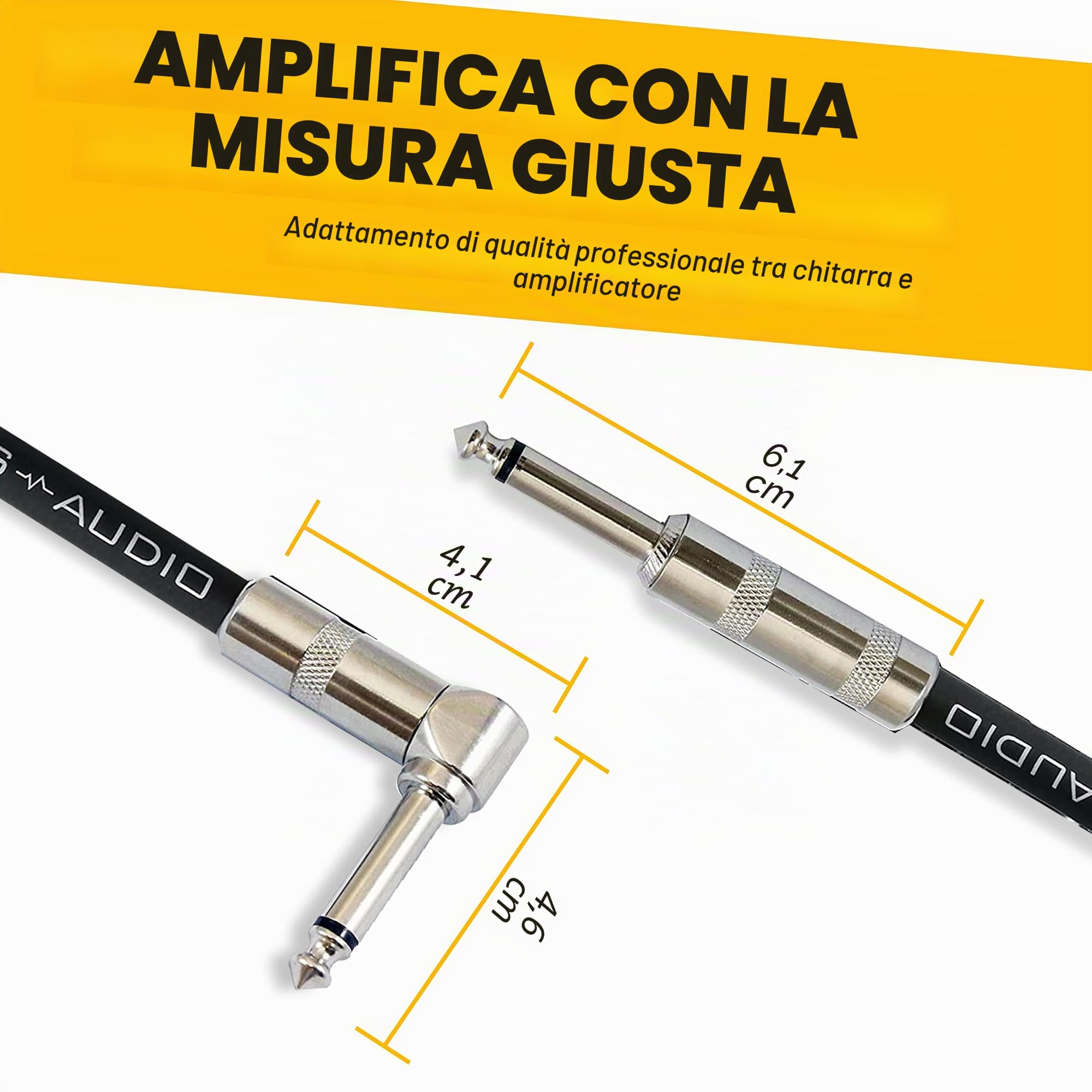 GLS Audio Cavo per strumenti - Cavo amplificatore per basso e chitarra elettrica, cavo dritto ad angolo retto da 1/4", in tweed intrecciato marrone/giallo, 6,1 m