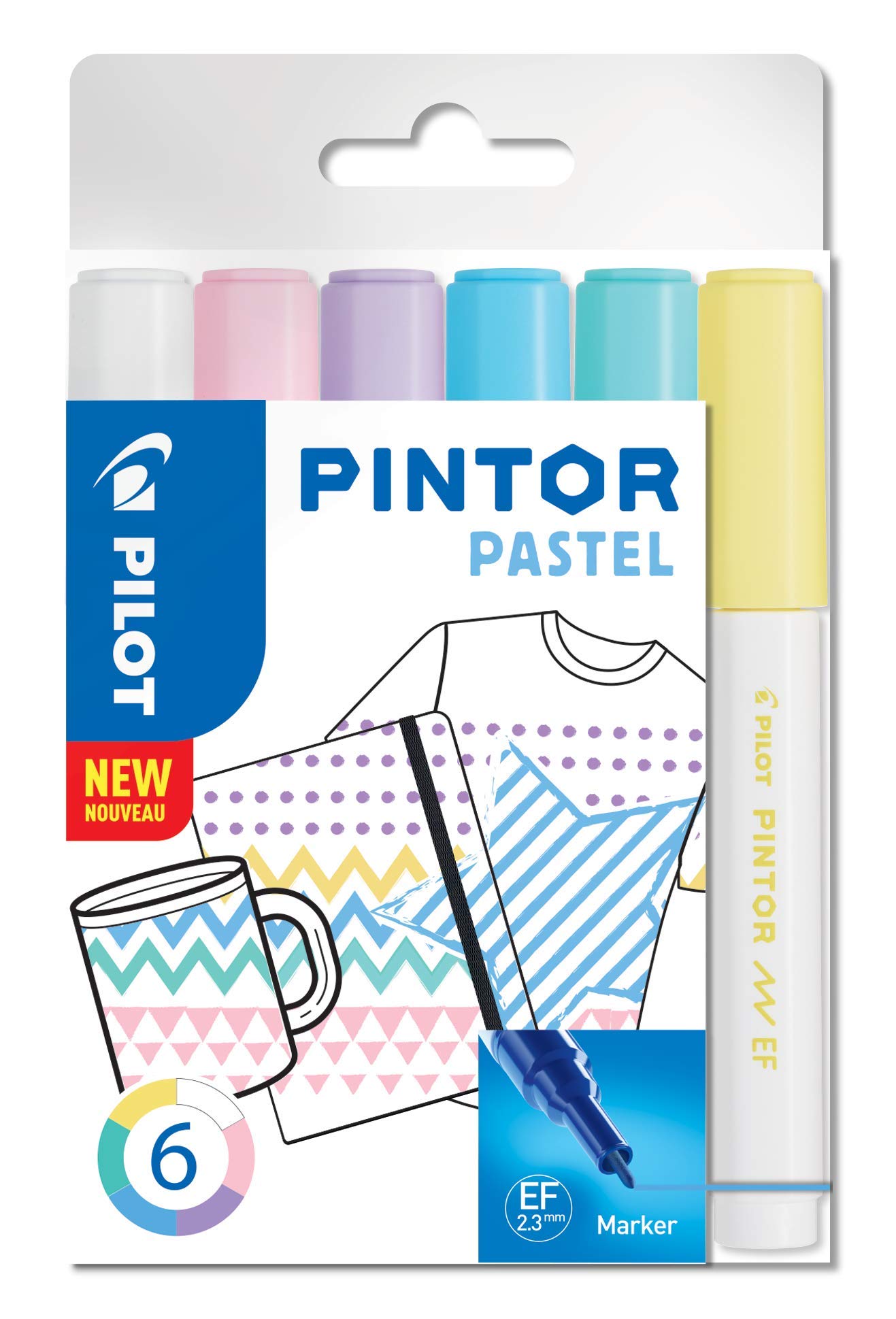 PILOT ZESTAW PINTOR FX6 PASTEL (BIAŁY, RÓŻOWY, FIOLETOWY, NIEBIESKI, ZIELONY, ŻÓŁTY)