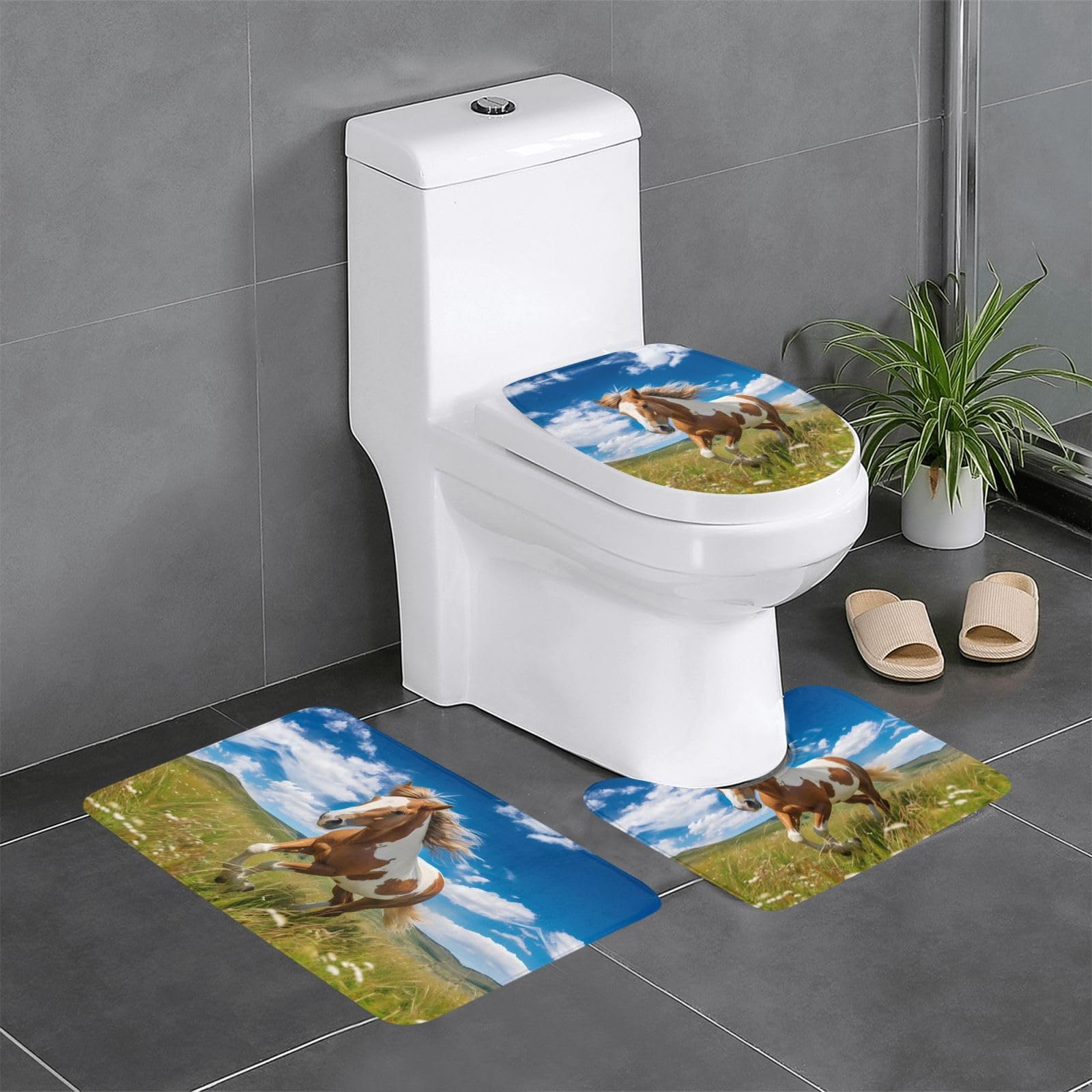 Tapis de salle de bain lot de 3 Horses on The Prairie pour toilettes et coiffeuse