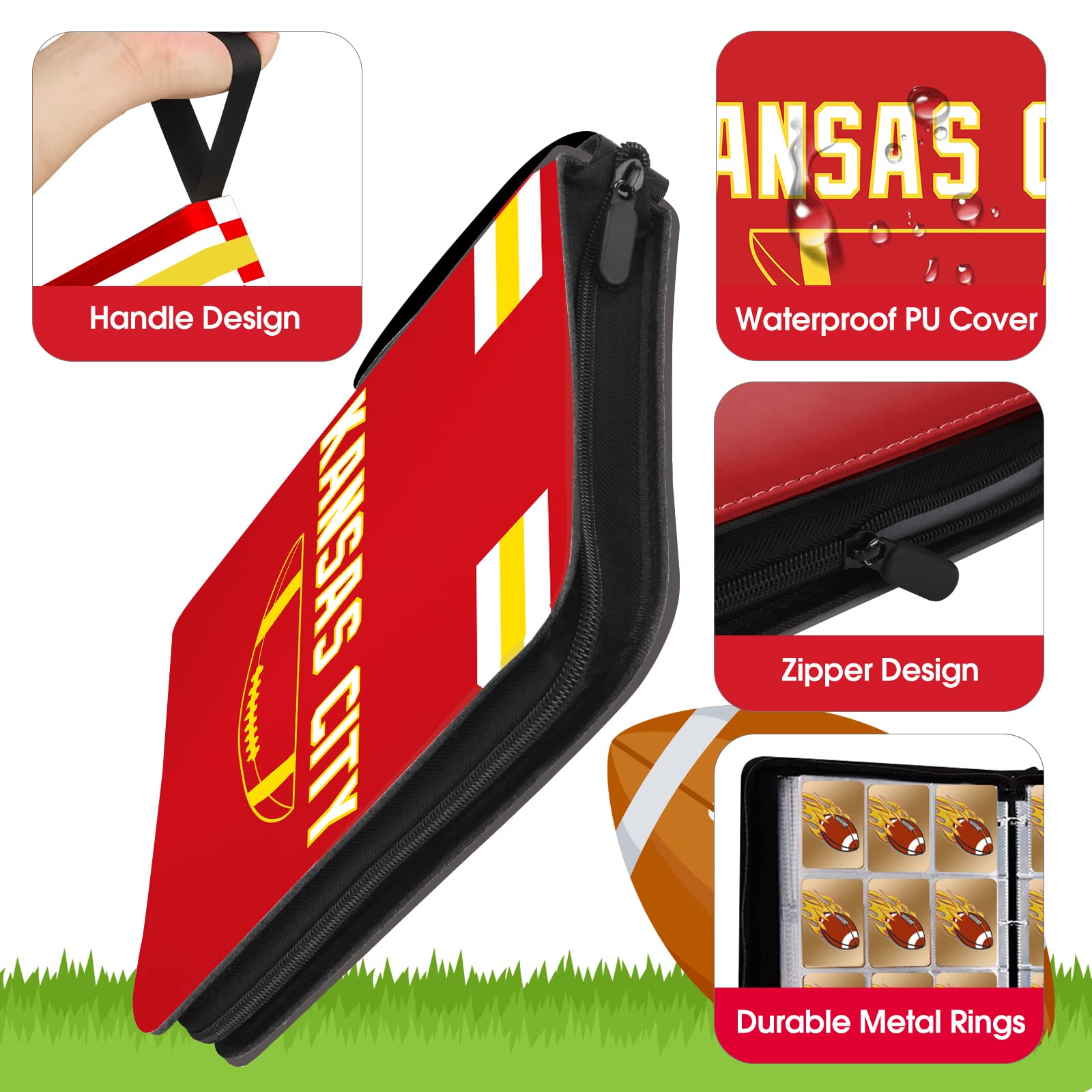 Fußball Kartenbinder mit Hüllen 900 Tasche, Kansas City Fußball Kartenhalter für Sammelkarten Sportkarte 3 Ringbuch Ordner Fußball Sammler Album Aufbewahrung Buch Fall Kinder Jungen Mädchen Geschenk