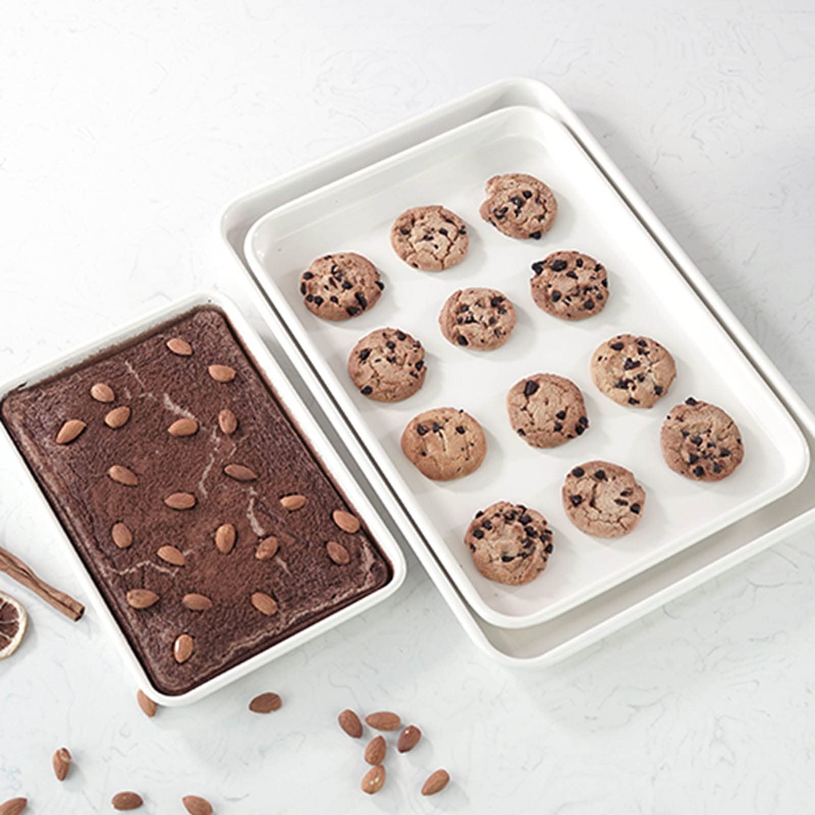Set di 3 teglie antiaderenti per biscotti, in acciaio al carbonio, con bordo in acciaio al carbonio, per forno e biscotti