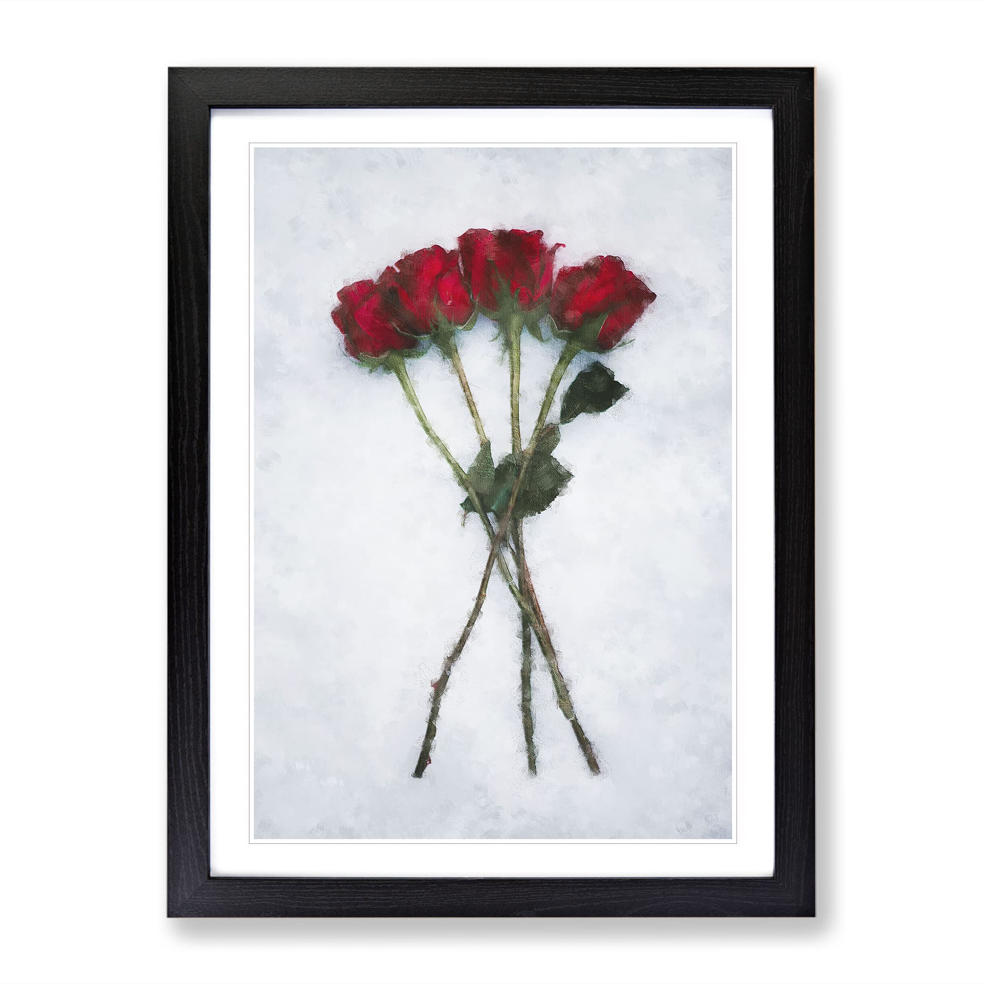 Bunch Of Red Roses Painting Modern Framed Wall Art Print, Ready to Hang Picture for Living Room Bedroom Home Office Décor