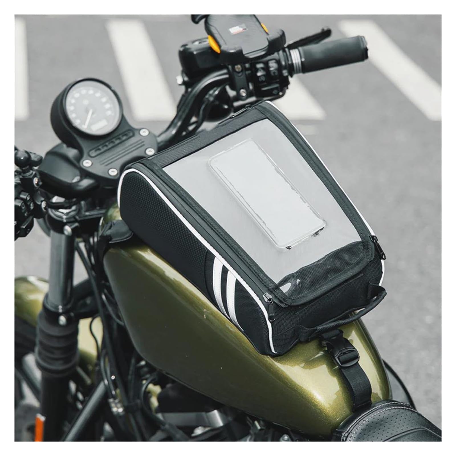 Sacoche de Réservoir de Moto étanche Sacs de réservoir de moto imperméables, sac de téléphone de Navigation pour écran tactile, sacs d'organisation avec housse de pluie pour Sp&or&ts&te&r pour Softail