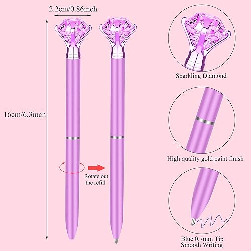 Miniatura 2 de 48 bolígrafos de diamantes grandes con diamantes brillantes, bonitos bolígrafos de cristal, bolígrafo de tinta azul para suministros de oficina