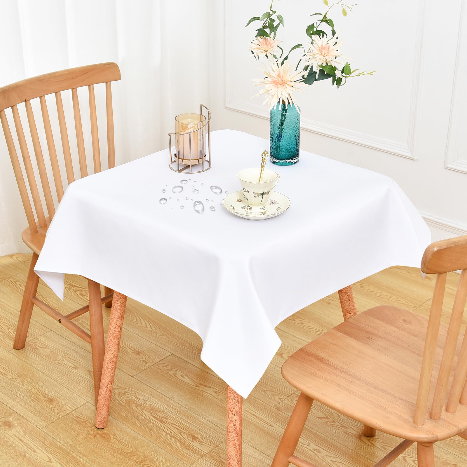 NEWISHER Farmhouse Water Resistant Square Tablecloth 107x107 cm (42x42 inch), Faux Linen Table Cloth Wipe Clean, Washable Table Cover for Kitchen Dining, Party, Banquet Indoor Outdoor (White) โ image 1
