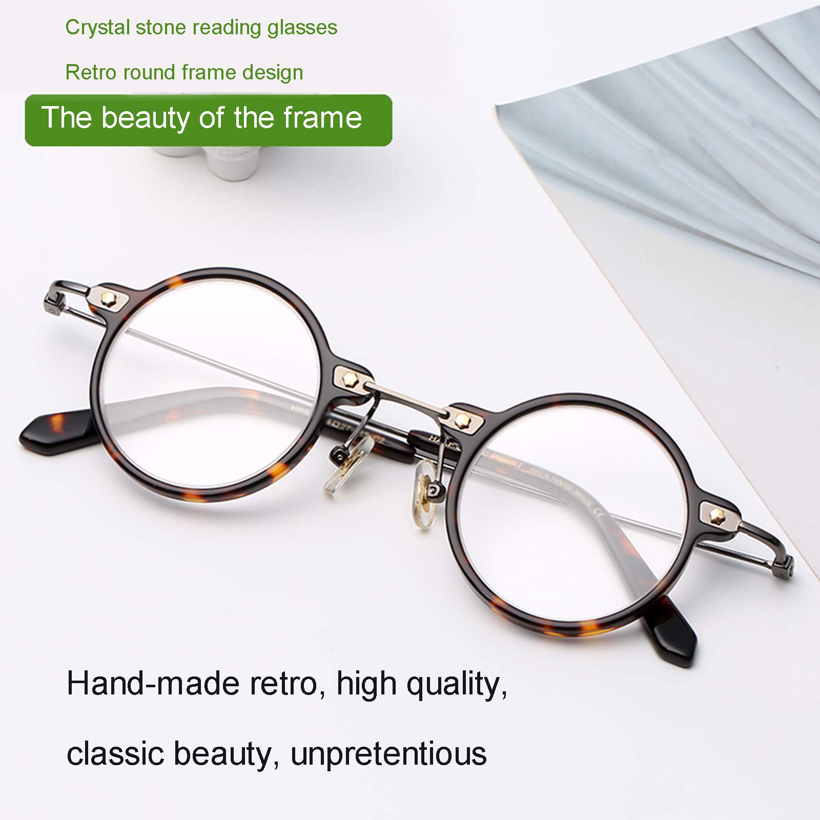 Occhiali da Lettura di Cristallo Vintage Lettura Custodia Inclusa Incluso Ad Alta Definizione Anti-Blue Light Eye Protection, retrò Piccola Progettazione del Telaio Rotondo,+2.5
