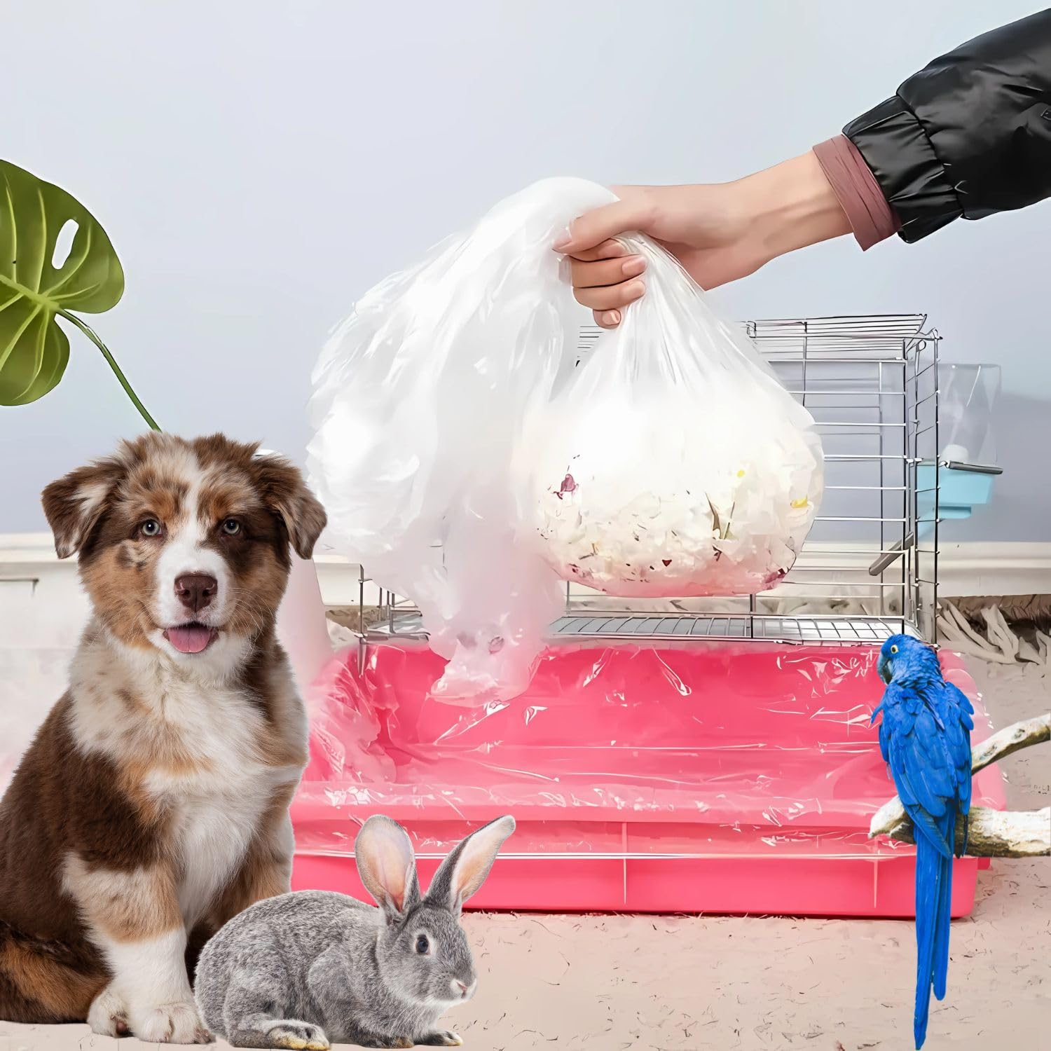 VAYINATO® Stretchable Pet Cage Disposable Liners For Bunny, Guinea Pig, Hamster, Bird & Small Animals | Pet Tray Elastic Transparent Plastic Bag | Easy Clean Leak-Proof Cage Liner Trays (10 Pcs)-image-36