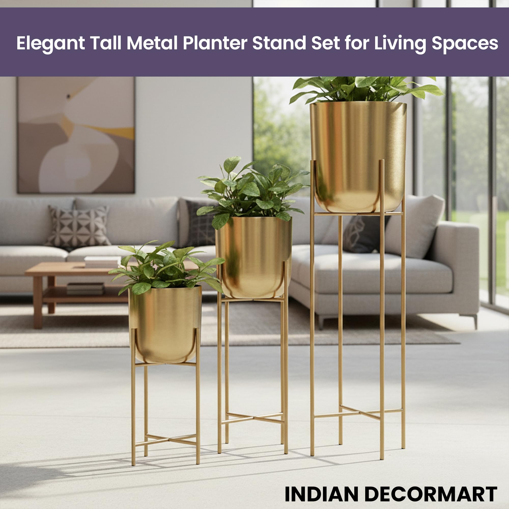 Metal Flower Planters - Set of 3 (Gold) -3