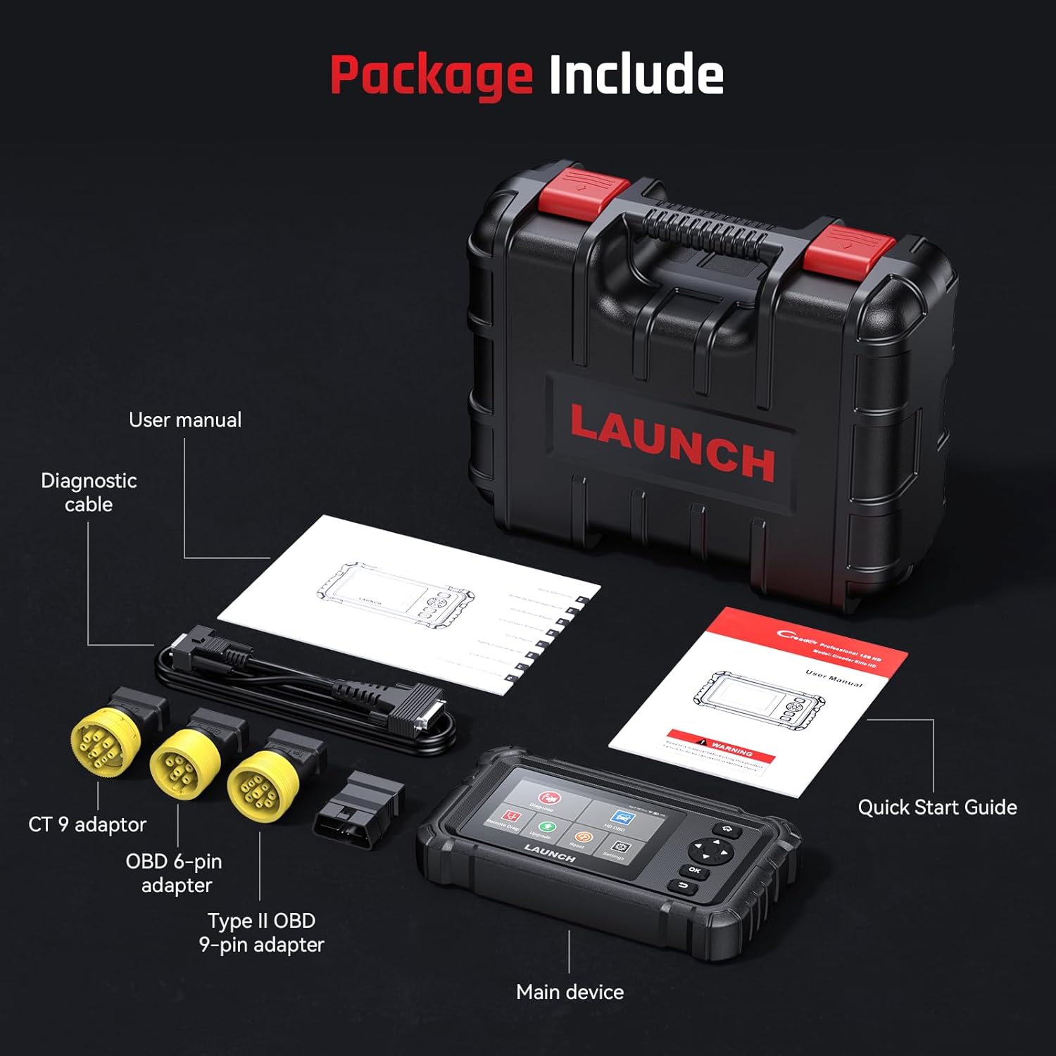 LAUNCH Creader Elite HD-C Heavy Duty Truck Scanner for Caterpillar, All System Active Test Diesel Diagnostic Tool-25 Calibration/Reset Special Service, 4-in-1 Live Graph Data Car Scan Tool