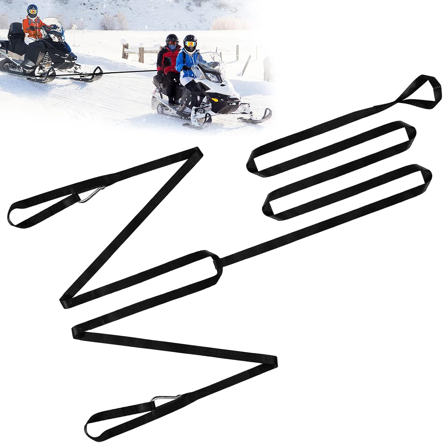 Extra Long 19ft Snowmobile Tow Straps - 4400lbs Break Strength Heavy-Duty ATV Towing Rope with Stainless Steel Hooks for Sled Snowboards Emergency Safety Tool Accessories Kit