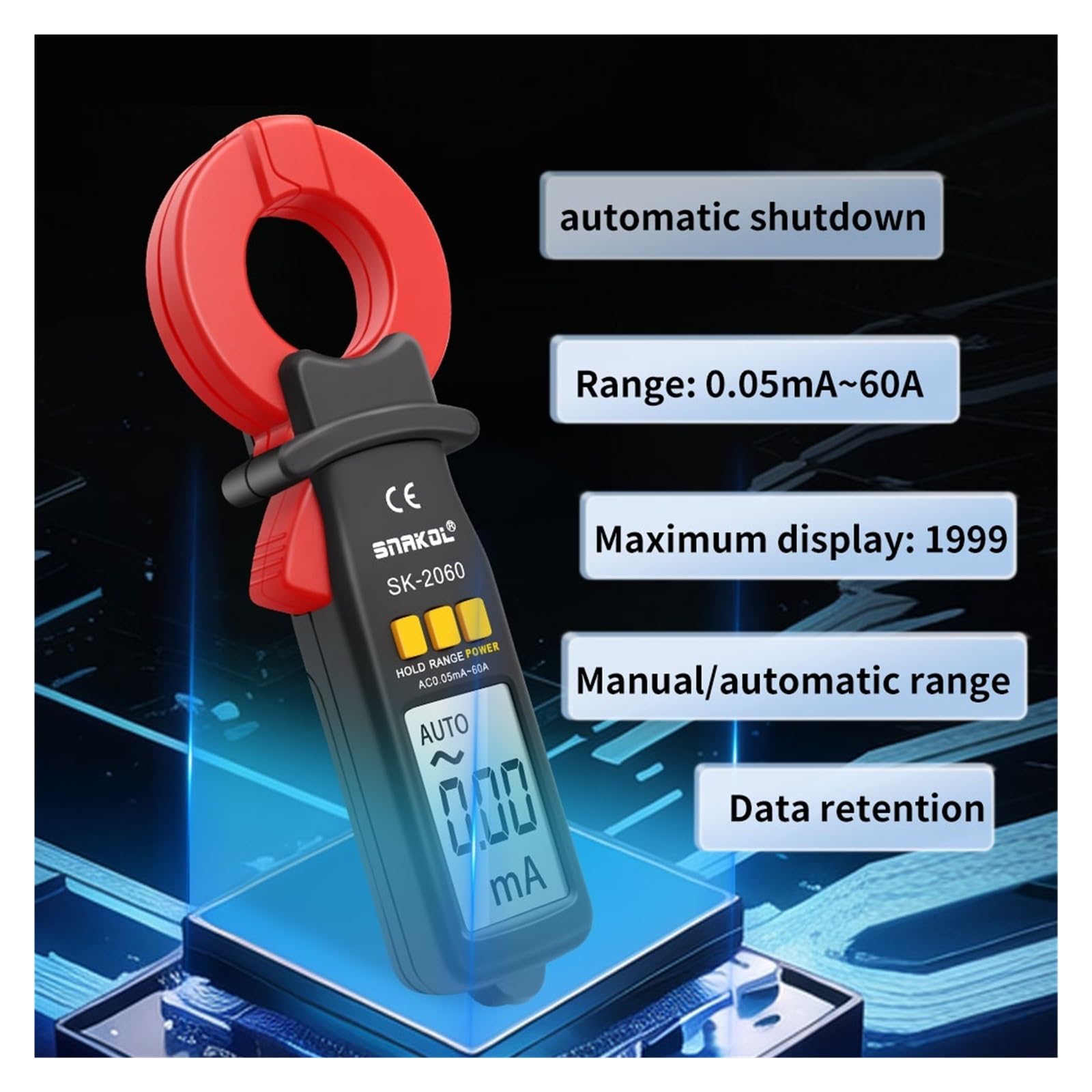 Multimetro Digitale con Pinza amperometrica, Gamma Automatica, multimetro, amperometro AC 0,05 mA-60 A, Tester di Corrente di dispersione, Strumenti Professionali for elettricisti