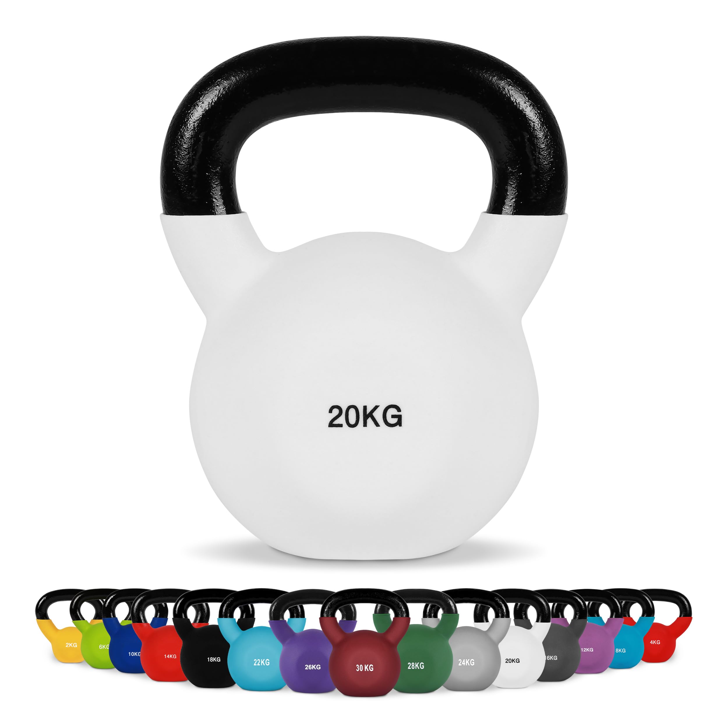 Kettlebell Profesional Neopreno 2-30 kg con póster de ejercicios, Pesas