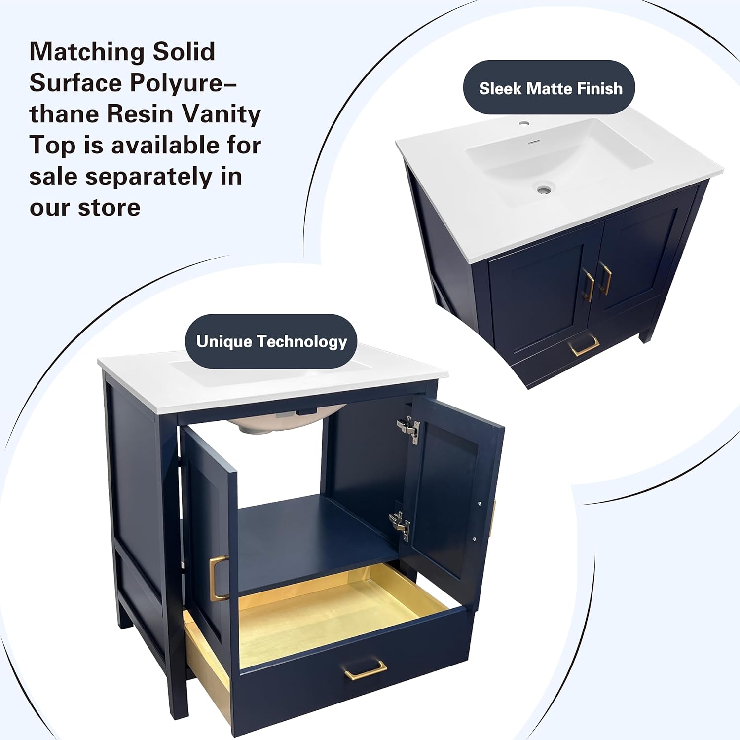 36" Blue Freestanding Bath Vanity with Bottom Drawer, Sink Base Cabinet Without Top (Blue Catalina, 36" Wx21 Dx34.5 H)