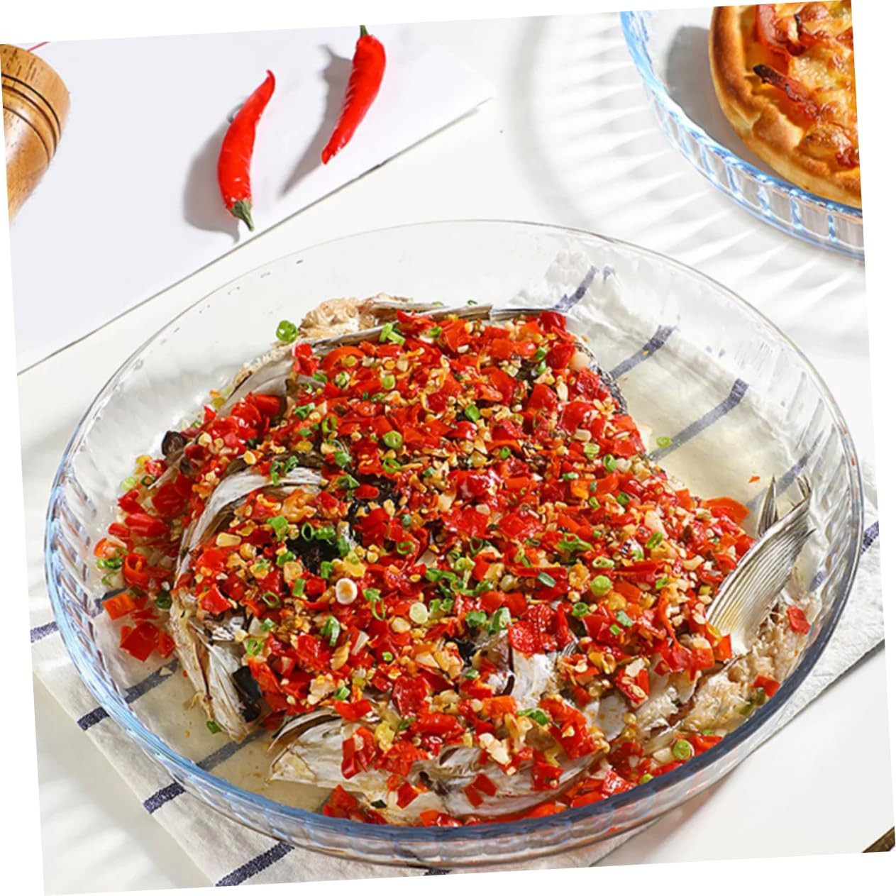 PRETYZOOM Glass Plate Heat-resistant Glass Baking Tray Reusable High Temp Oven Microwave Dishwasher Safe Bakeware Kitchen Supplies