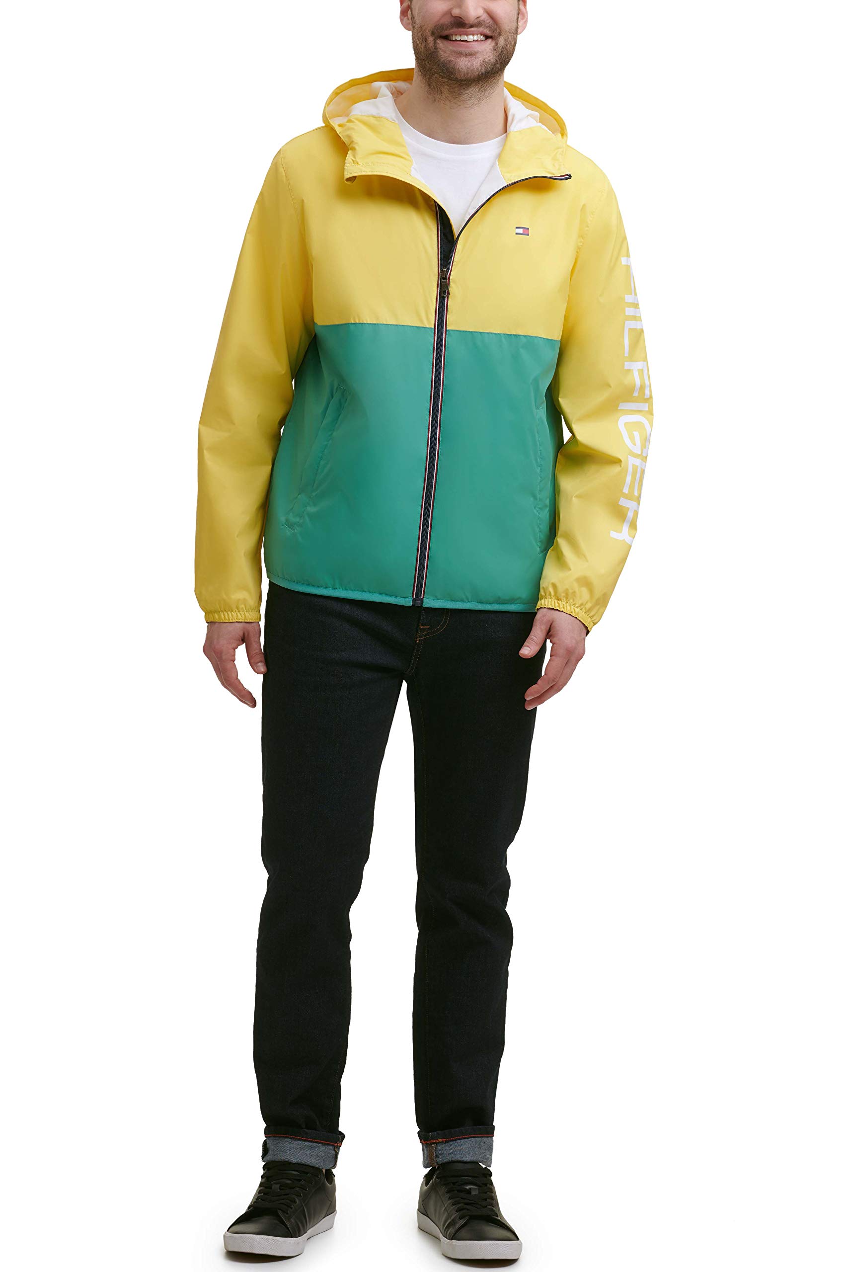 Tommy Hilfiger Adaptive Color Blocked Logo Rain Slicker Jacket Chaqueta para lluvia Hombre