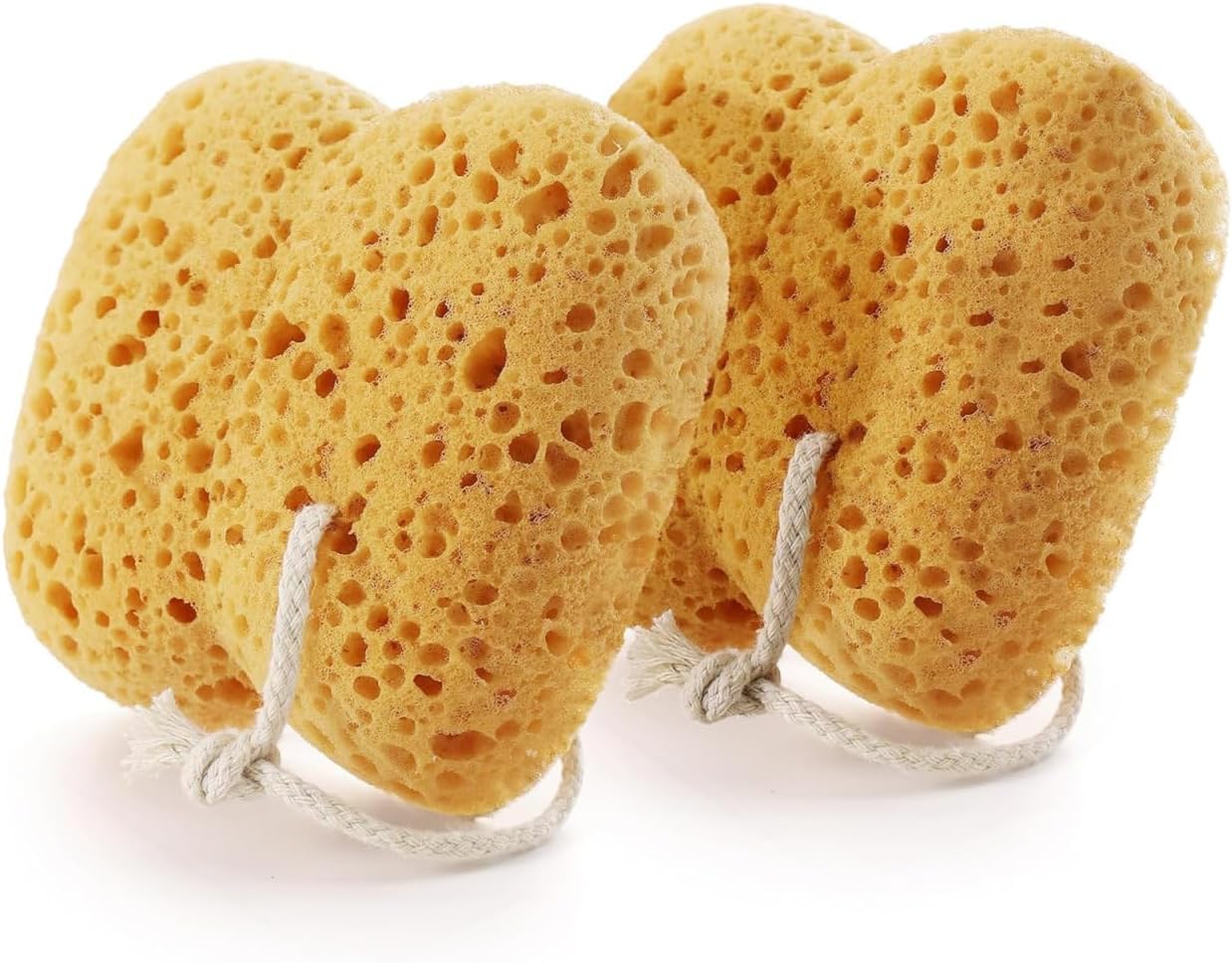 CALLARON Honeycomb Natural Shower Sponge for Gentle Body Exfoliation and Massage Soft Bath Scrubber with Hanging Storage Suitable for Men and Women 5.31X4.92X2.36 Inches 2-Pack
