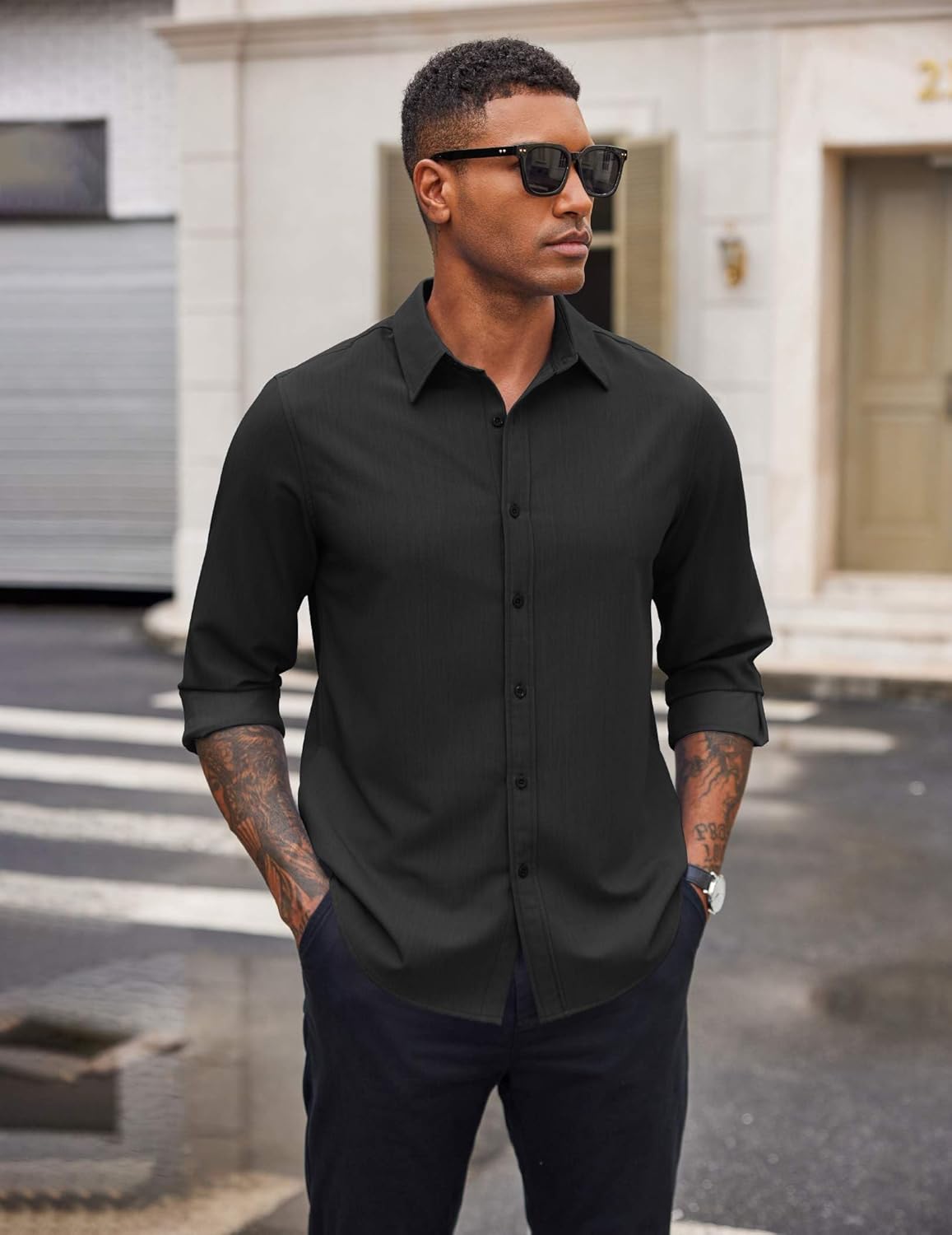 COOFANDY Men's Casual Button Down Long Sleeve Untucked Denim Dress Shirt - Image 3