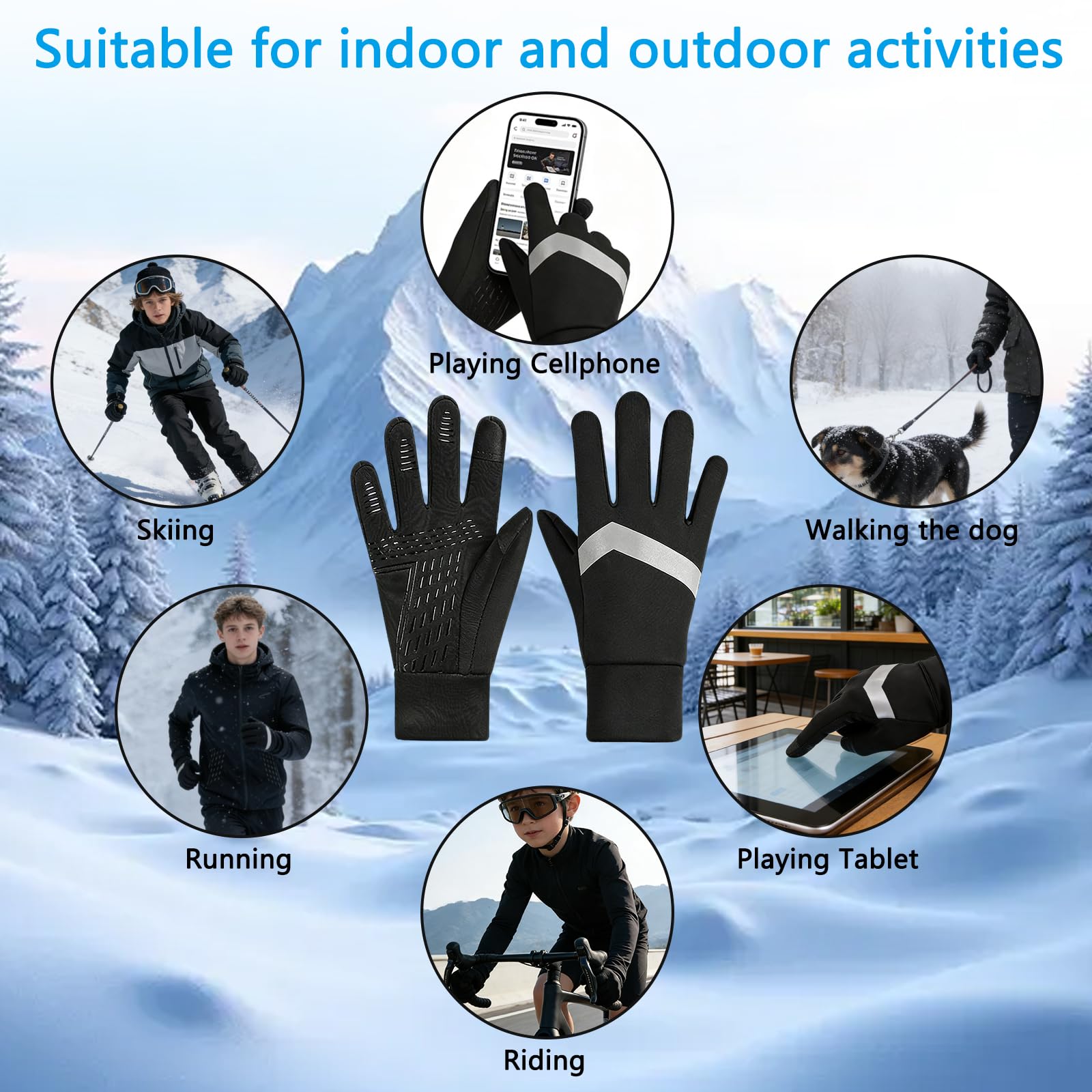 Guantes para niños, impermeables, para invierno, Softshell, cálidos, antideslizantes, resistentes al viento, térmicos, para niños, de forro polar, resistentes al agua, para deportes al aire