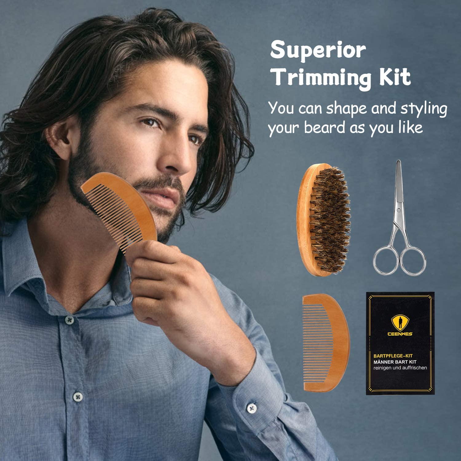 Ceenwes Beard Brush, Comb, and Scissors