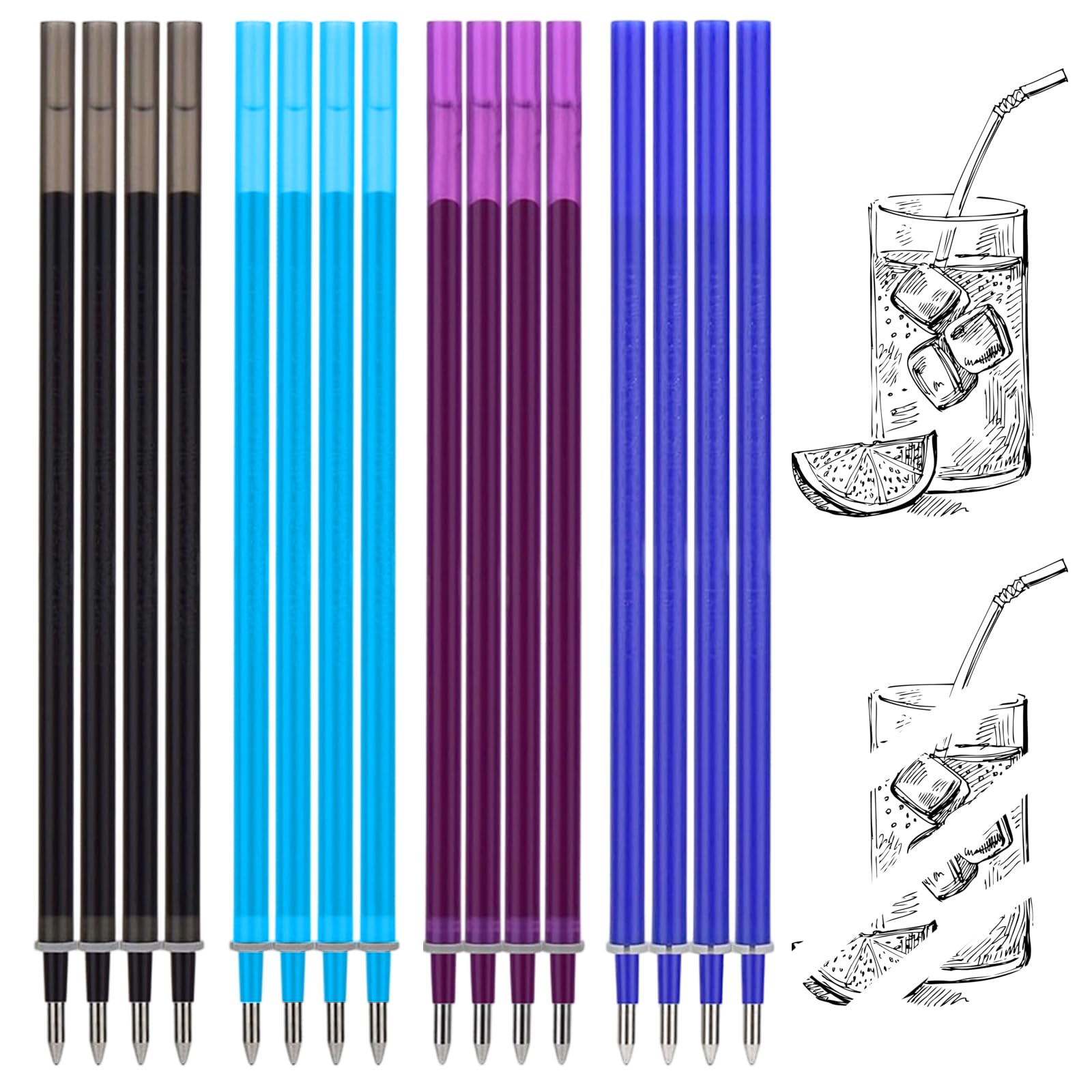 16 Pcs Refill for Erasable Gel Pen, Compatible with Legami, Thermosensitive Gel Ink, Erasable Rollerball Pen Refill, 13 cm Height, 0.7 mm Tip