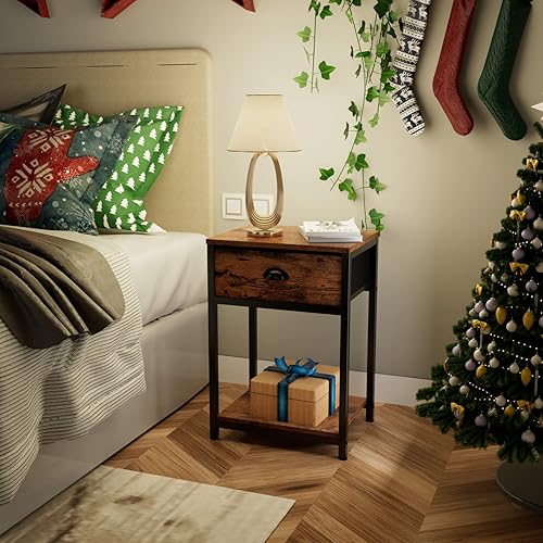 Miniatura 9 de Soporte de TV para TV de 65 a 70 pulgadas, juego de 2, mesa auxiliar industrial con cajón de tela para dormitorio, juegos de muebles de sala de estar