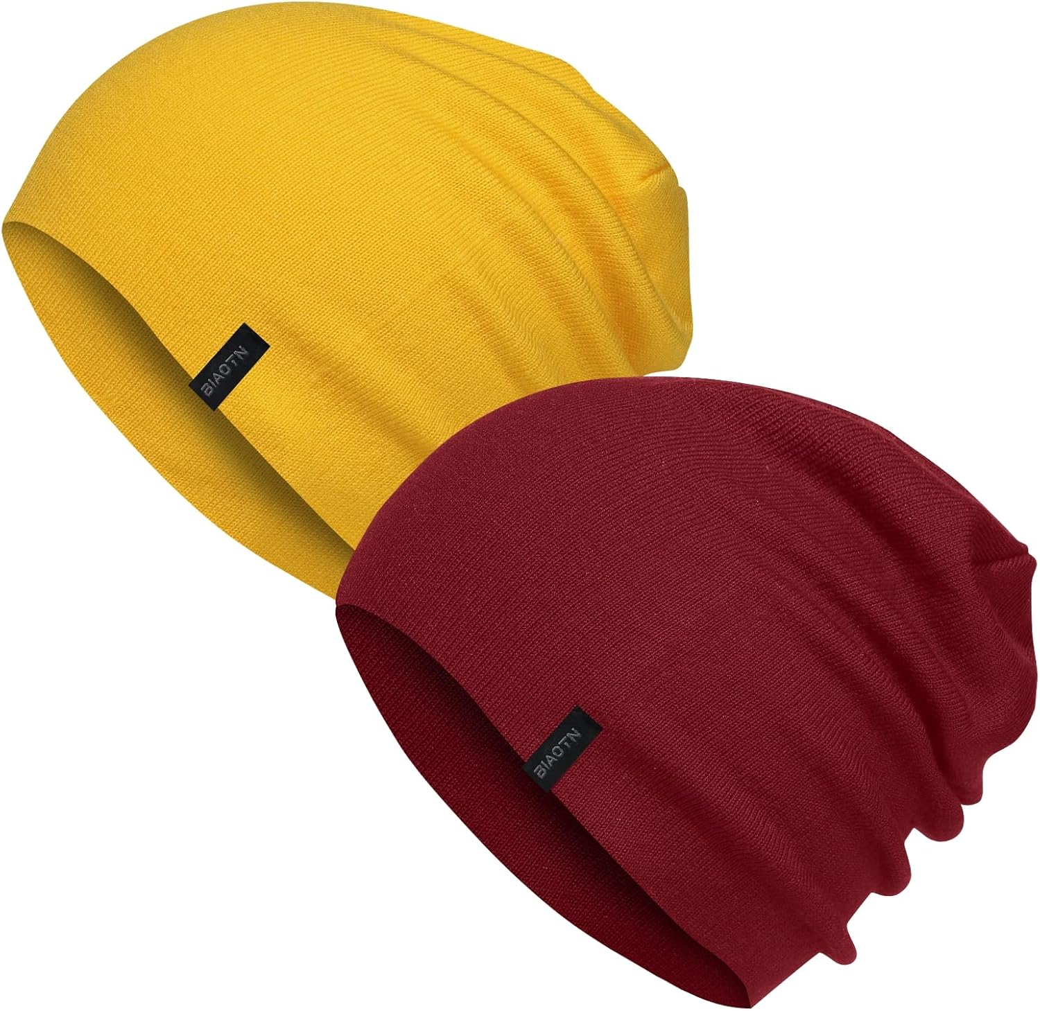 Wool Blend Thin Beanie for All Season, 2 Pack Lightweight Slouchy Knit Beanie Hats Sleep Cap