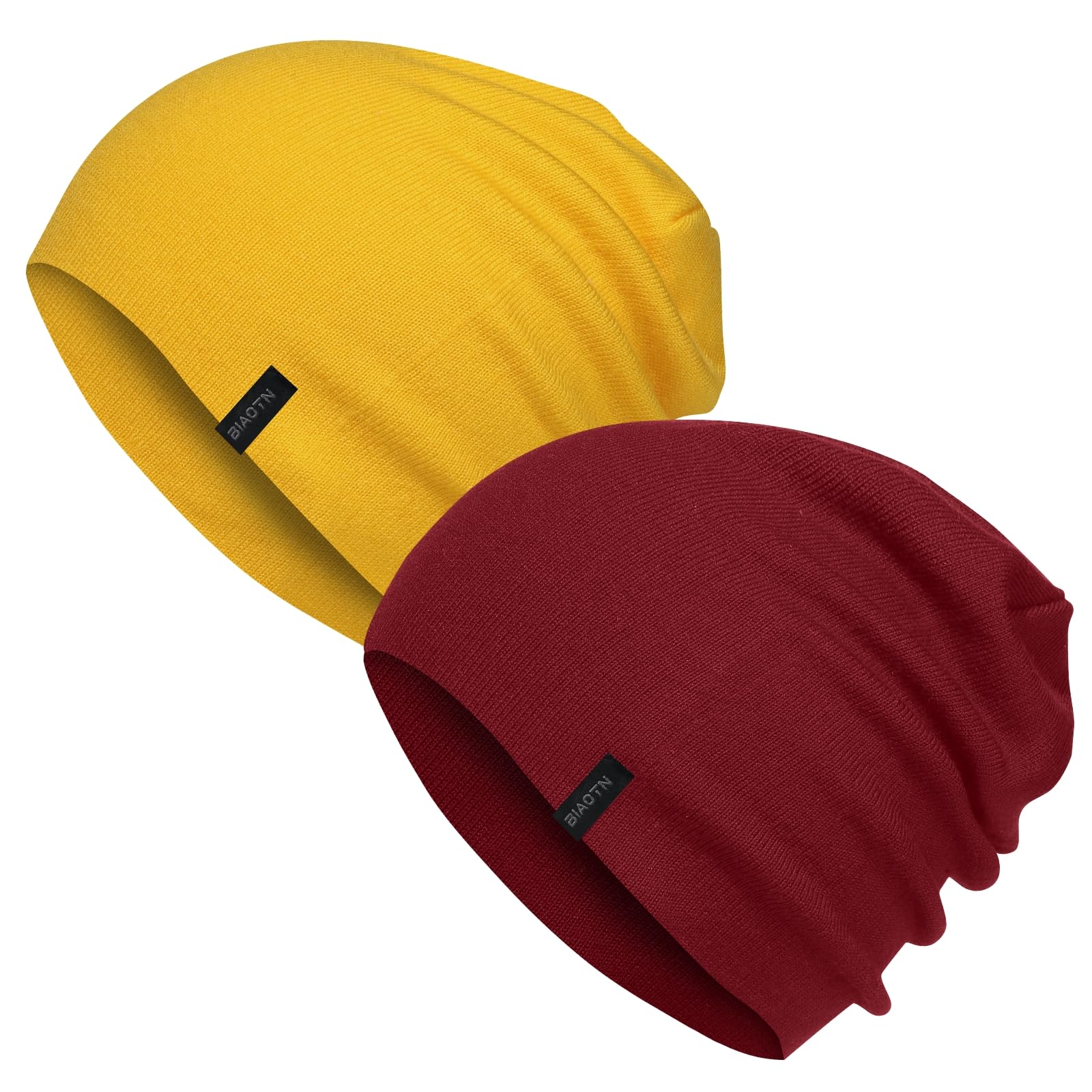 Wool Blend Thin Beanie for All Season, 2 Pack Lightweight Slouchy Knit Beanie Hats Sleep Cap