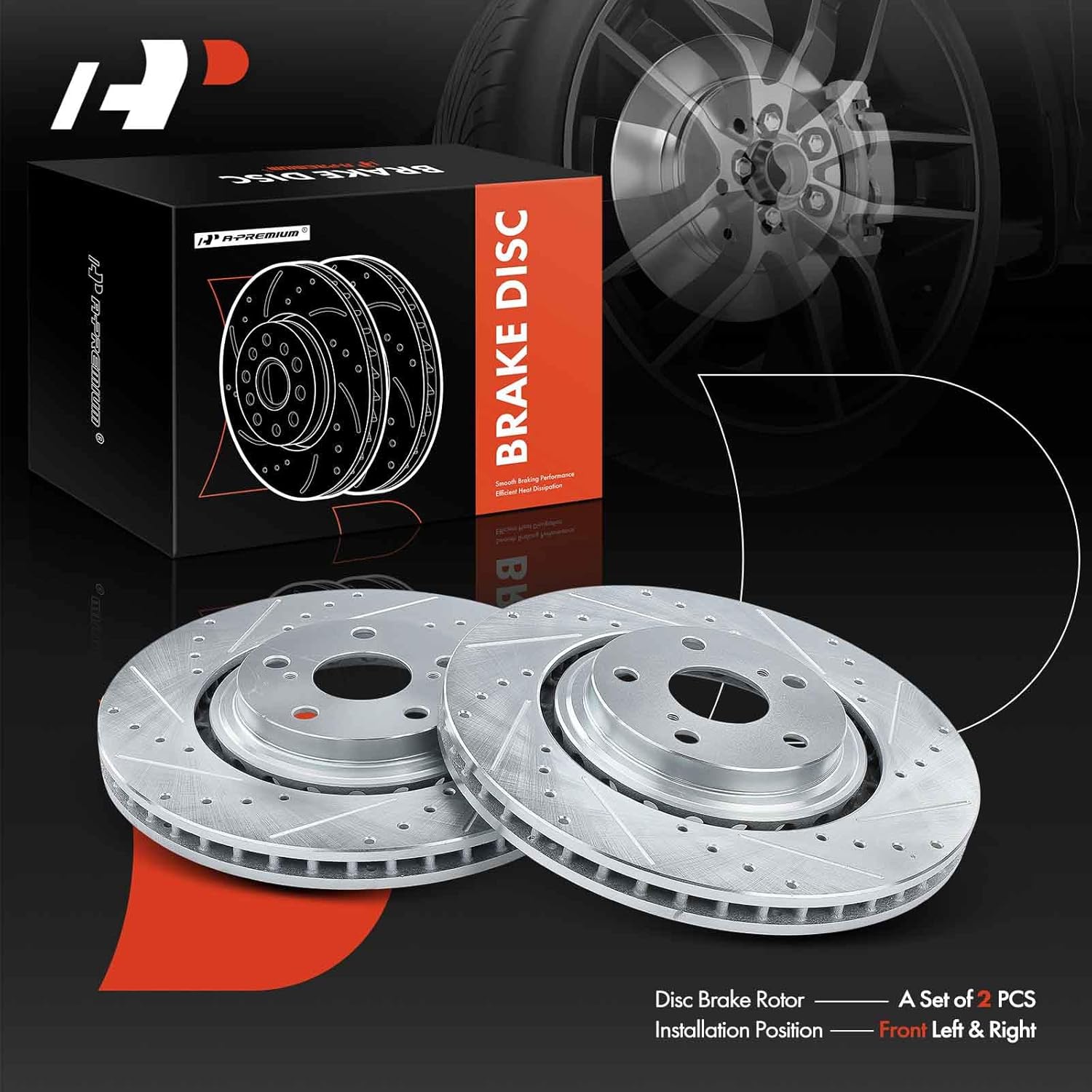 A-Premium 12.91 inch (328mm) Front Drilled and Slotted Disc Brake Rotors Compatible with Select Toyota and Lexus Models - Highlander 2008-2019, Sienna 2011-2020, RX350, RX450h, NX200t, NX300, NX300h