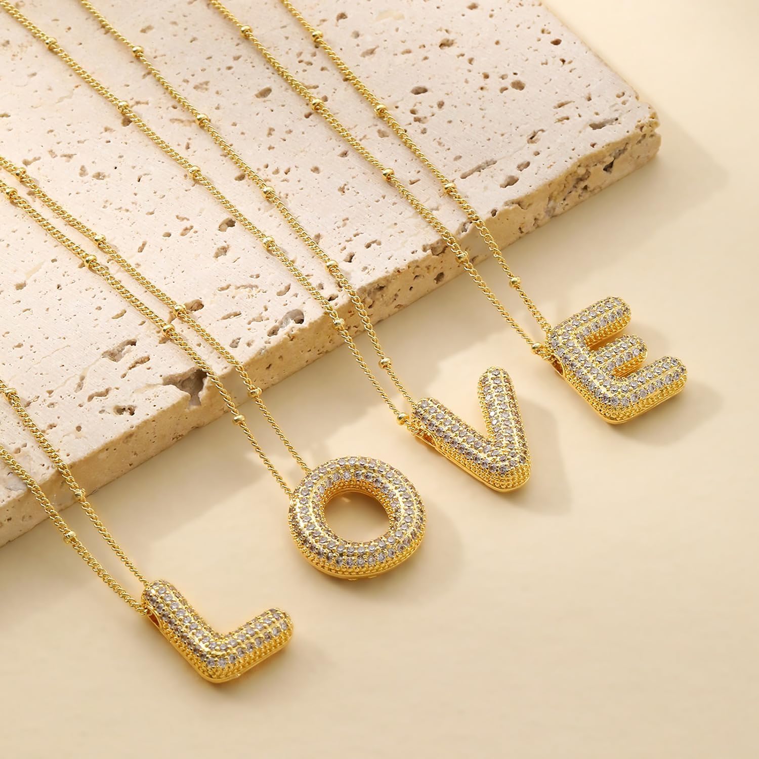 Bubble Letter Necklace for Women Dainty 14K Gold Plated Initial Necklace Chunky Initial Charm Pendant Jewelry Personalized Gifts for Women Trendy - Image 5