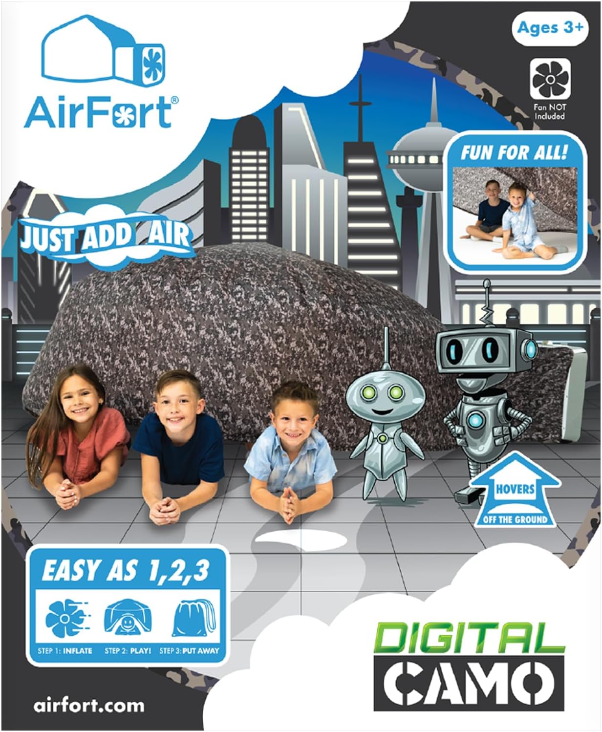 The Original Patented AirFort - Build A Fort in 30 Seconds, Inflatable Fort for Kids, Play Tent for 3-14 Years, A Playhouse Where Imagination Runs Wild, Fan not Included (Digi Camo)