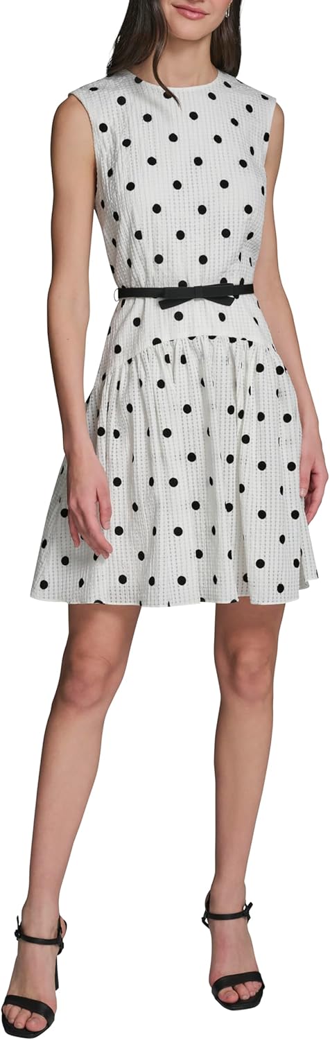 Karl Lagerfeld Womens Sleeveless Belted Drop Waist Mini Dress