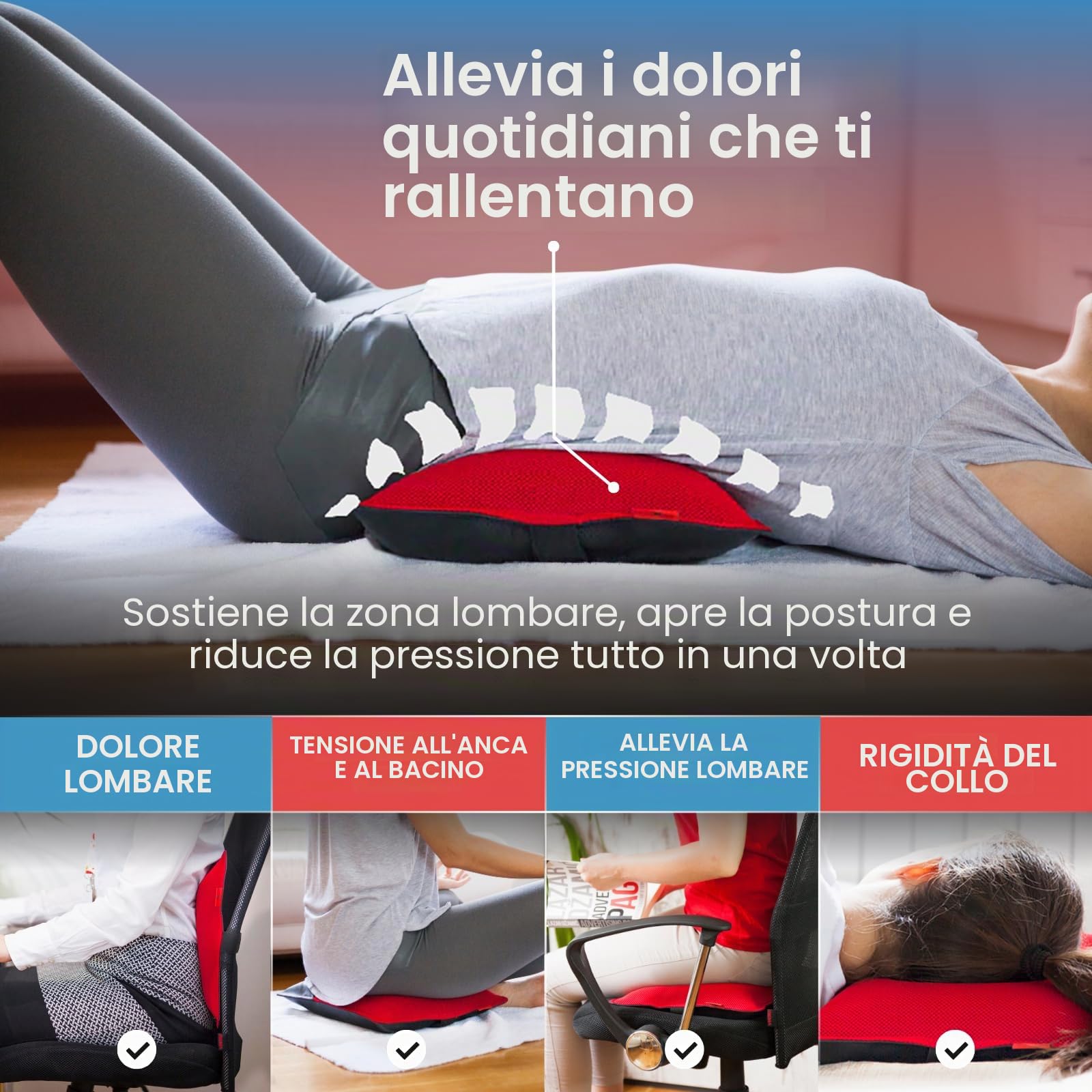 AJUVIA - Cuscino protettivo per la schiena per sollievo dal dolore rapido in 3 secondi, 6 in 1, ortopedico per sedia da ufficio e seggiolino auto