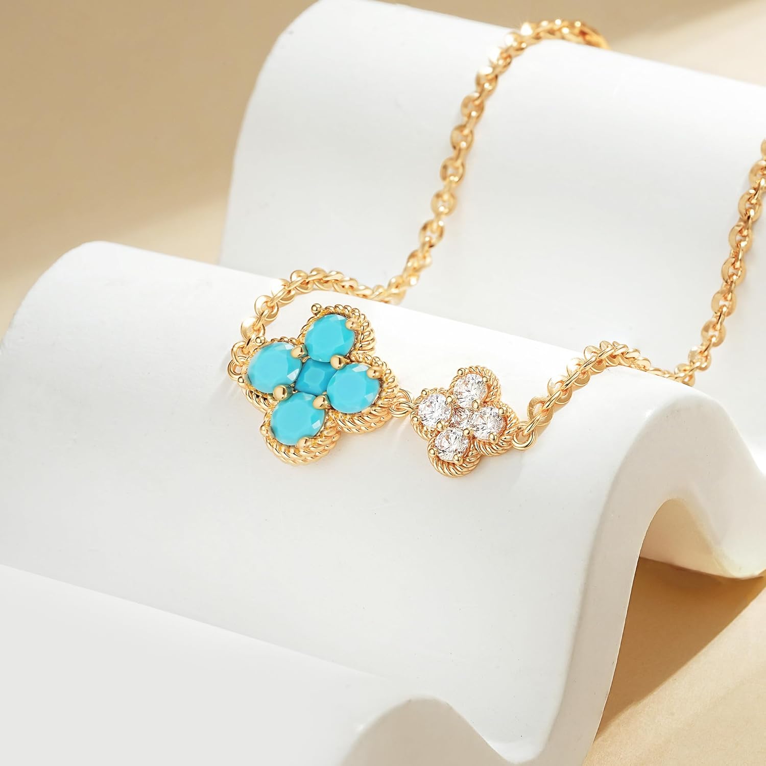 Birthstone Bracelets for Women, 14K Gold Plated Dainty Gold 2 Clover Bracelet Flower Charm Link 12 Month Birthstone Jewelry for Women Trendy Birthday Gifts - Image 5