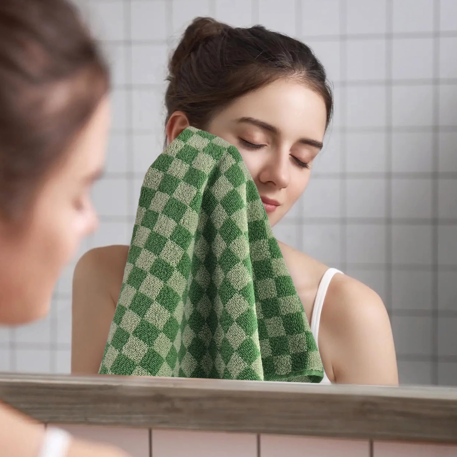 Jacquotha Soft Hand Towels 4 Pack, Green Checkered Face Towel Set for Bathroom, Quick Dry Decorative Kitchen Towels 13x29 Inches - Image 7