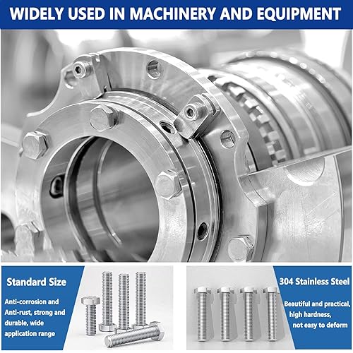 Miniatura 5 de Kit surtido de 242 tuercas y pernos de cabeza hexagonal, kit de tornillos y tuercas resistentes de acero inoxidable 304 - 14-20, 516-18,38-16, 10