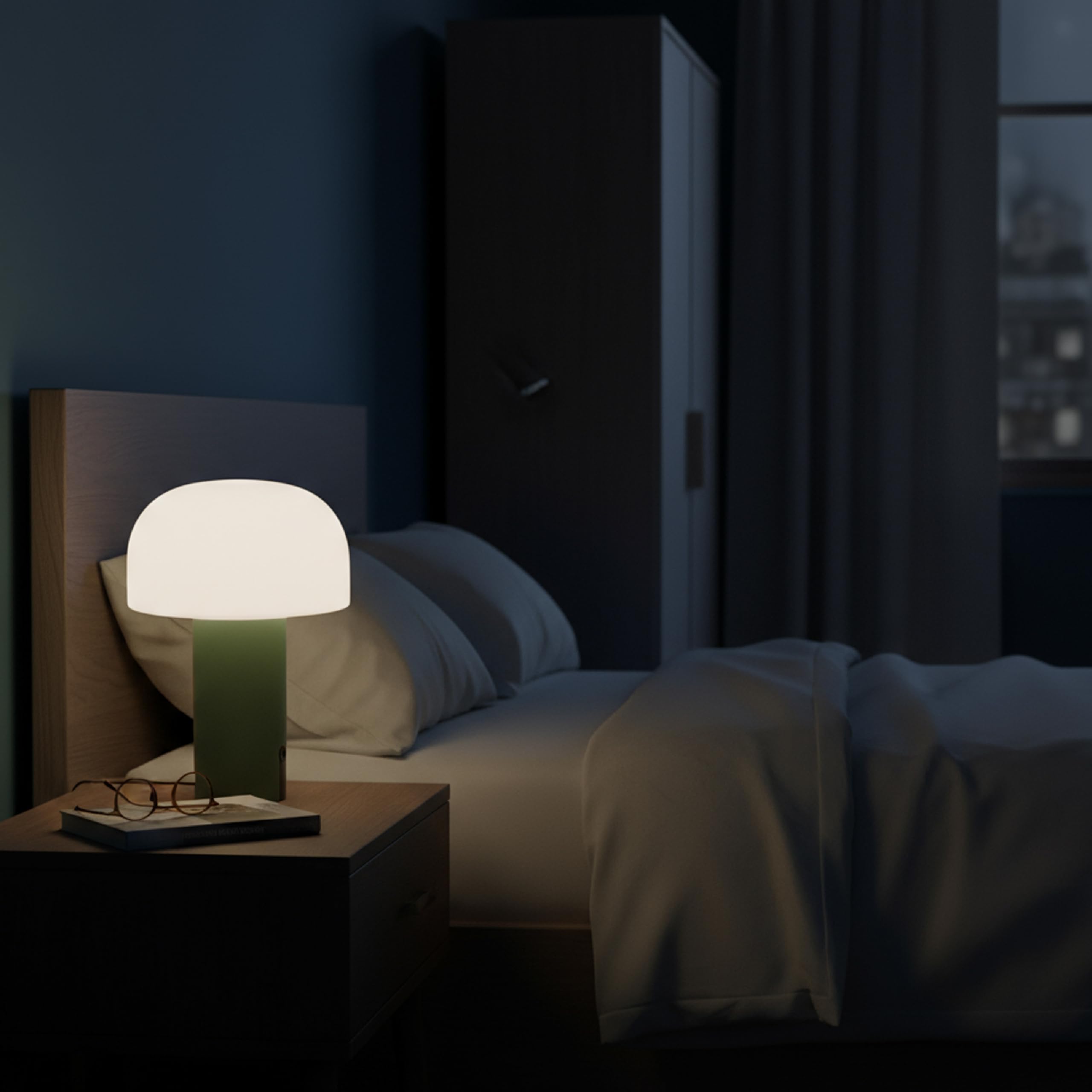 Baroni Home Set 2 Lampade LED Senza Fili – Design a Fungo, Dimmer Touch, Ricaricabile USB-C, Luce Calda 3000K, Impermeabile per Interni ed Esterni, Metallo Verniciato, Altezza 22 cm Verde, 2 Pezzi