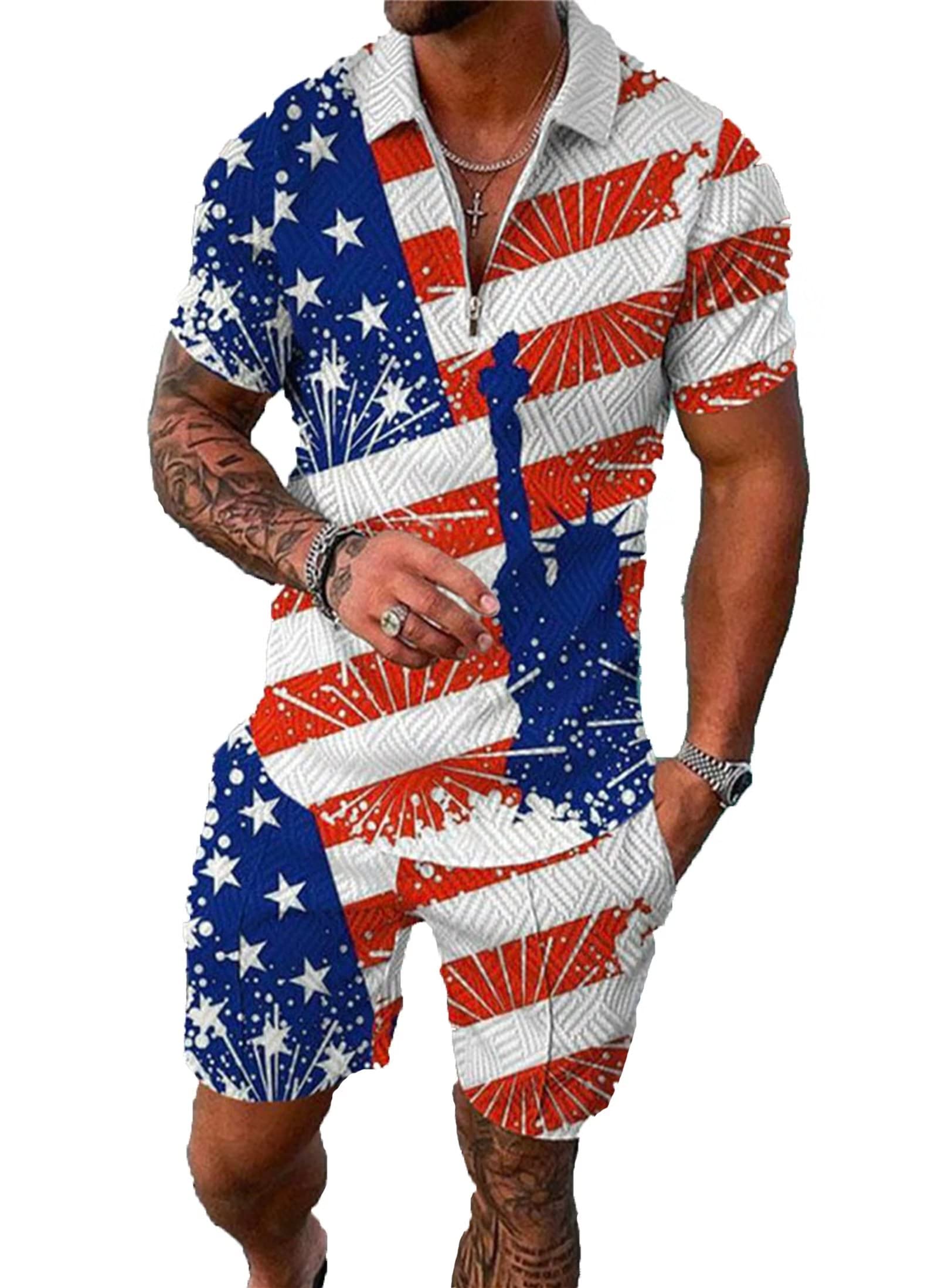 BIRWMen‘s Track Suits 2 Piece Summer Short Sets Outfits Fashion Polo Shirt Casual Short Sleeve and Shorts set